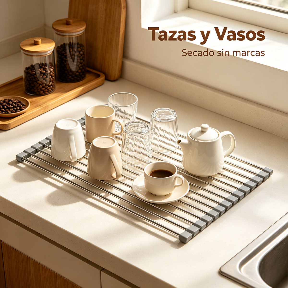 TEMU 1 pieza de escurridor enrollable para fregadero, con tubos de acero inoxidable, anticorrosivo y con capacidad de carga. Se coloca sobre el