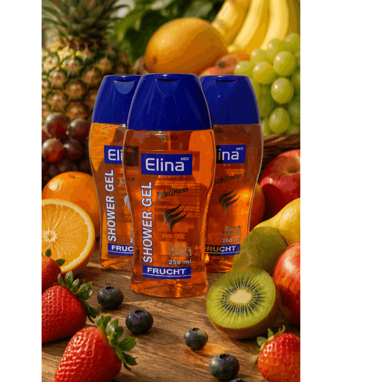 Image of Elina Wellness Shower Gel Fruit Red 3x250 Ml, Aromatic Fruity Fruit Scent For Freshness