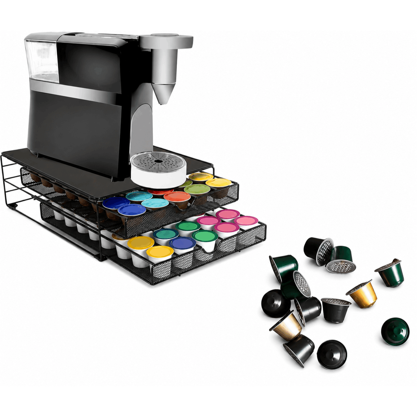 TEMU 2 Tier Coffee Pod Holder With Double Drawer, Coffee Capsule Organizer Stand, Space-saving Storage Rack With Non-slip Feet For Kitchen, Office &