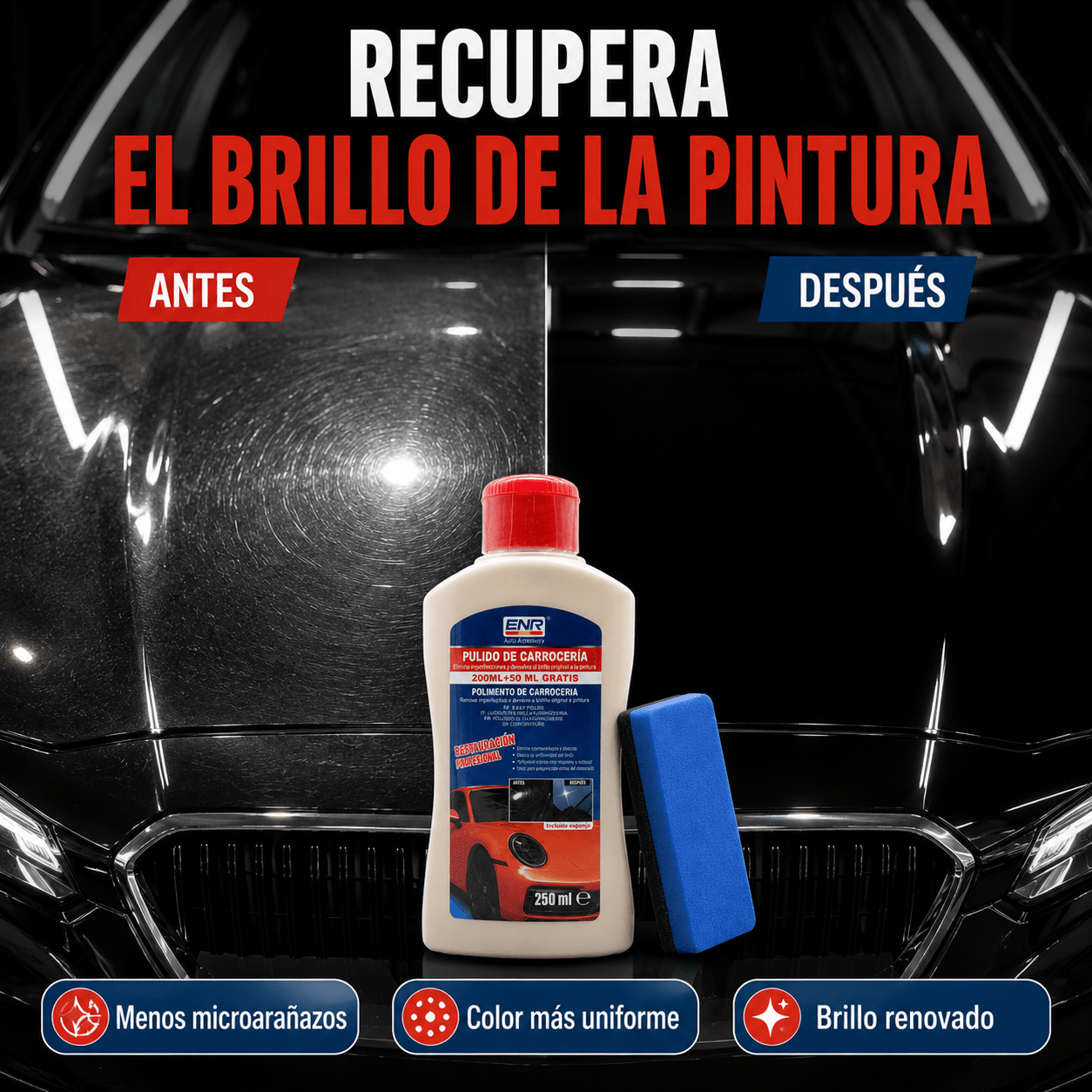 TEMU Pulimento de Carrocería 250 ml con Esponja, Pulidor de Coche para Reducir Microarañazos, , Oxidación y Opacidad, Renovador de para Pintura de