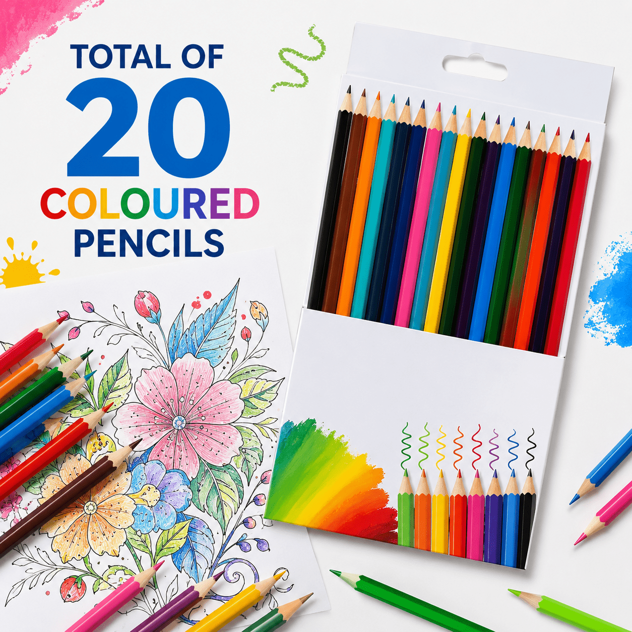 20 Pack Coloured Pencils Assorted Vibrant Colours