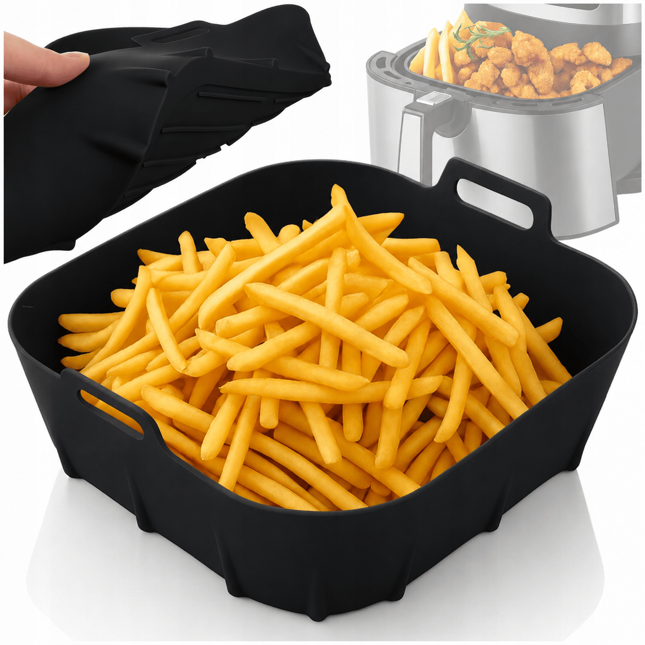 TEMU PLAQUE DE COOKING EN SILICONE POUR FRITEUSE AERIENNE, MULTIPLES POUR LA CUISSONE XL. Tapis en Silicone Noir pour Friture Graisse dans une