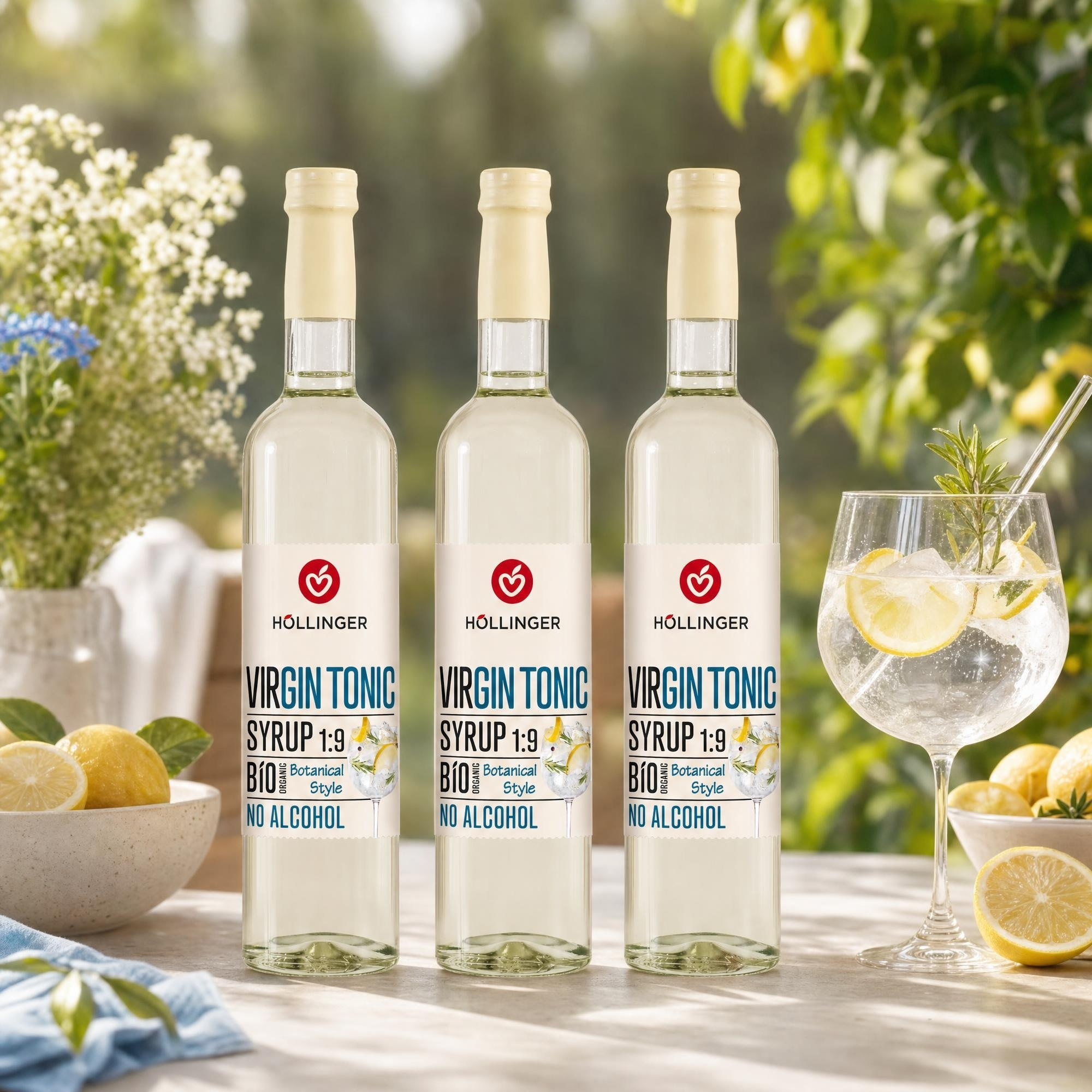 Image of Höllinger Bio Virgin Tonic Cocktail Syrup, Alcohol-free, 3 × 500 Ml