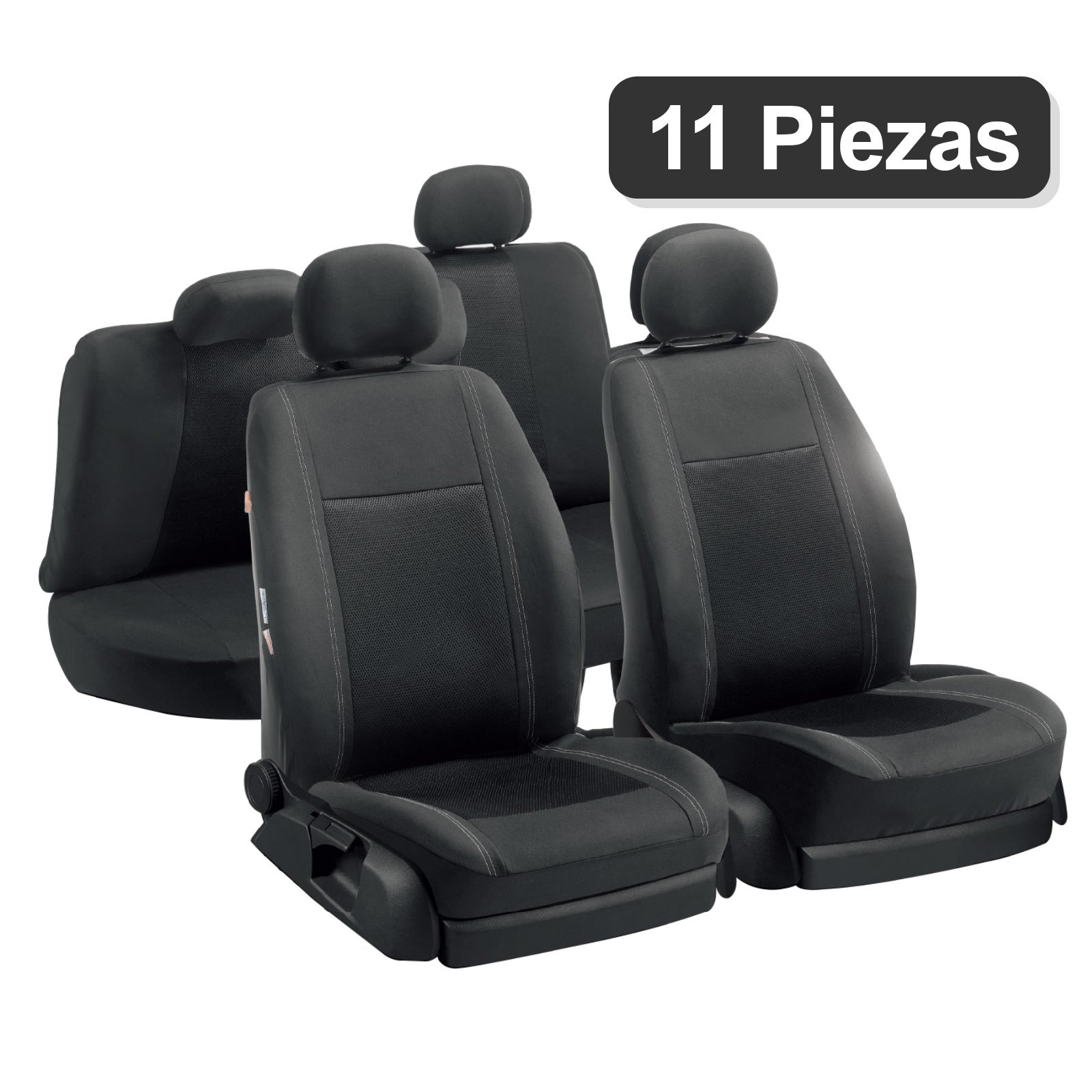TEMU Juego Completo de 11 Piezas de Fundas para Asientos de Coche para 5 Plazas, Protectores Universales Negros y Azules para Asientos Delanteros y