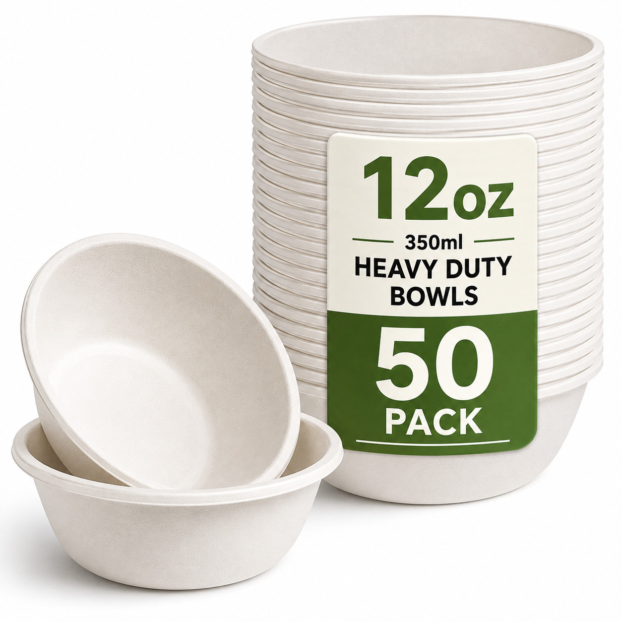 TEMU 12oz 350ml Bowls 50 Pack, Heavy Duty White Paper Bowls For Soup, Salad, Cereal, Desserts, Parties, Catering & Takeaway