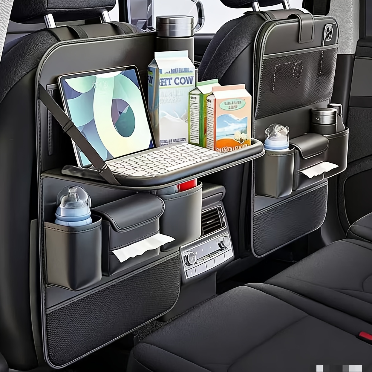 Multi-Functional PU Leather Car Seat Back Storage Box