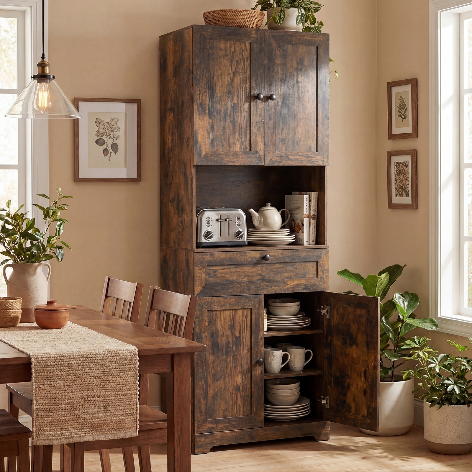 Image of Mobile Tall Bathroom Cabinet, Space- Freestanding Tall Unit With , 1 Drawer, Open Compartment & Adjustable Shelves; Suitable For Bathroom, Kitchen, Living Room & Laundry Room