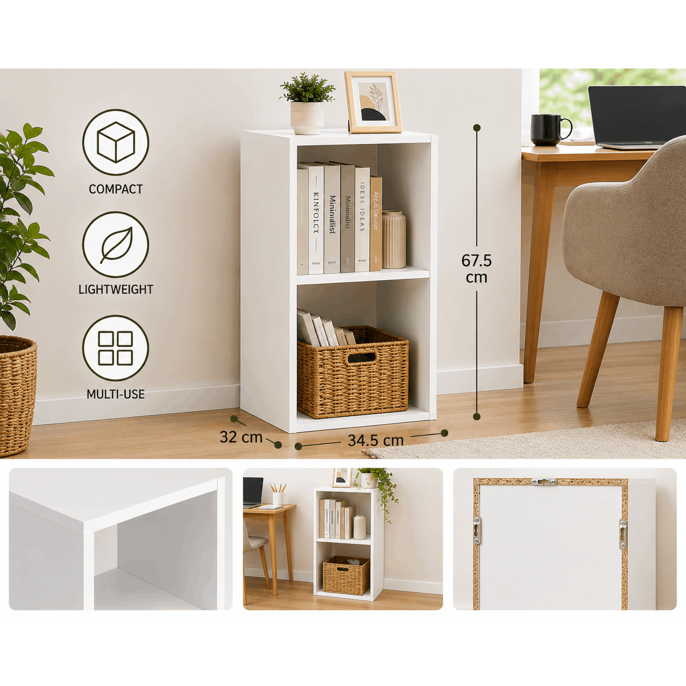 Image of Mix'n'modul Modular Shelf - 2 Compartments, 35 X 32 X 68 Cm - Storage Furniture For Living Room, Bedroom, Office