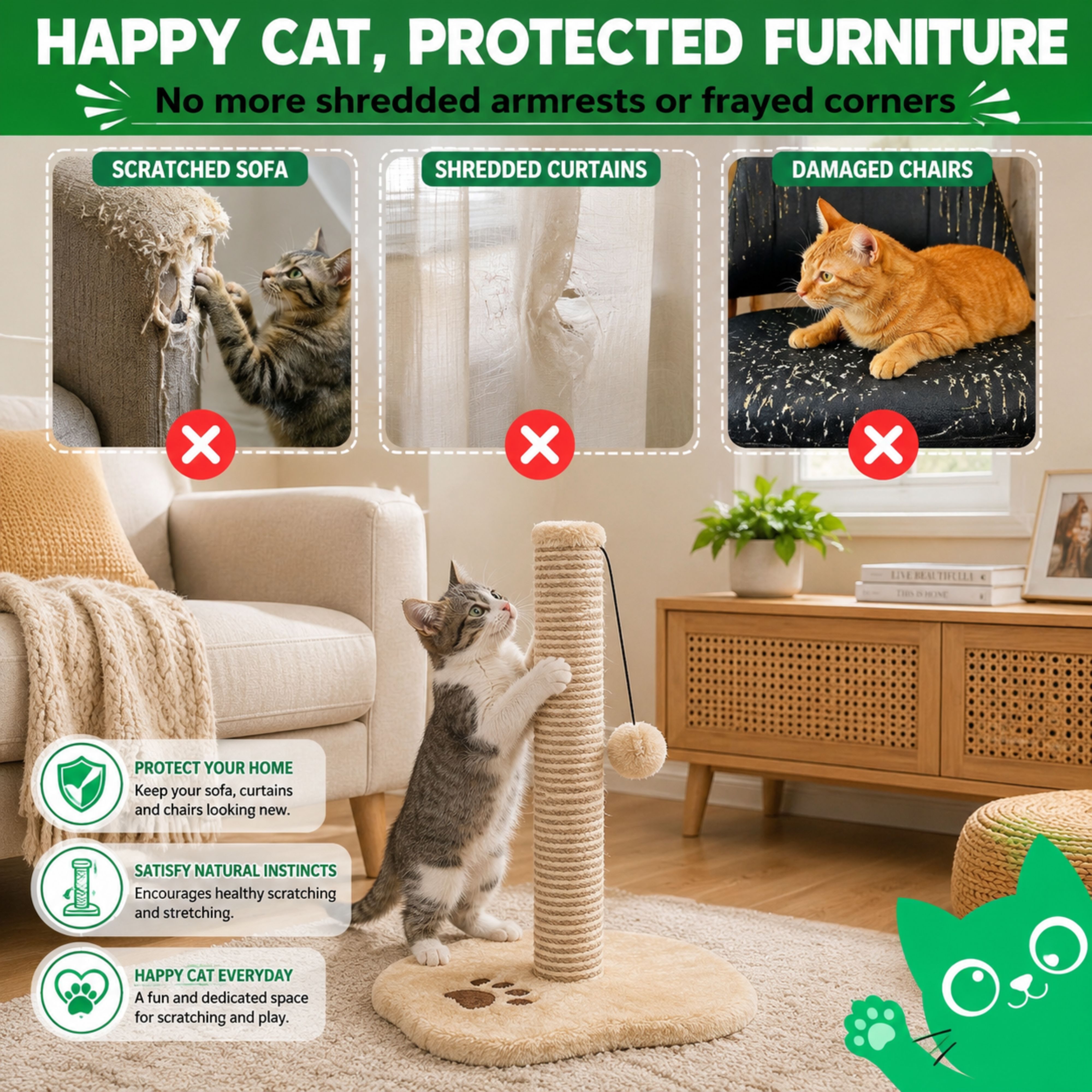 Duchessway Cat Scratching Post with Paw Shaped Base