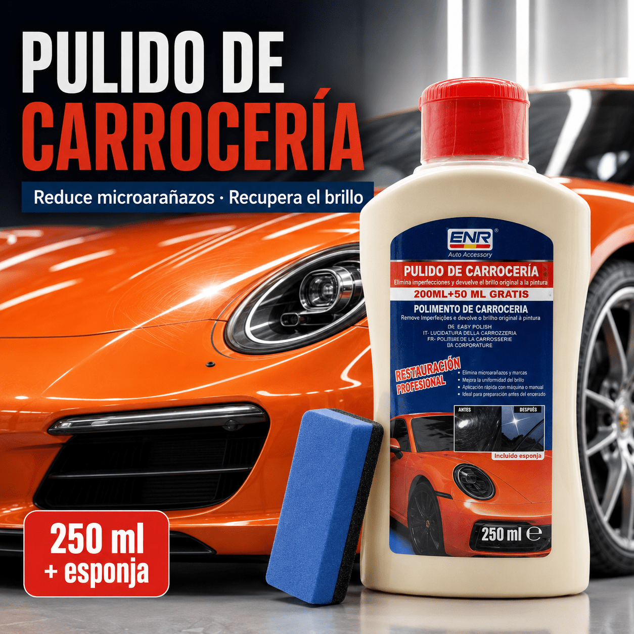 TEMU Pulimento de Carrocería 250 ml con Esponja, Pulidor de Coche para Reducir Microarañazos, , Oxidación y Opacidad, Renovador de para Pintura de