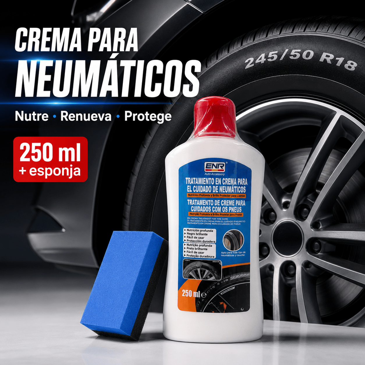 TEMU Crema para Neumáticos 250 ml con Esponja, Abrillantador y Acondicionador de Negro para de Llantas, Renovador de para Coche, Moto, SUV, 4x4 y