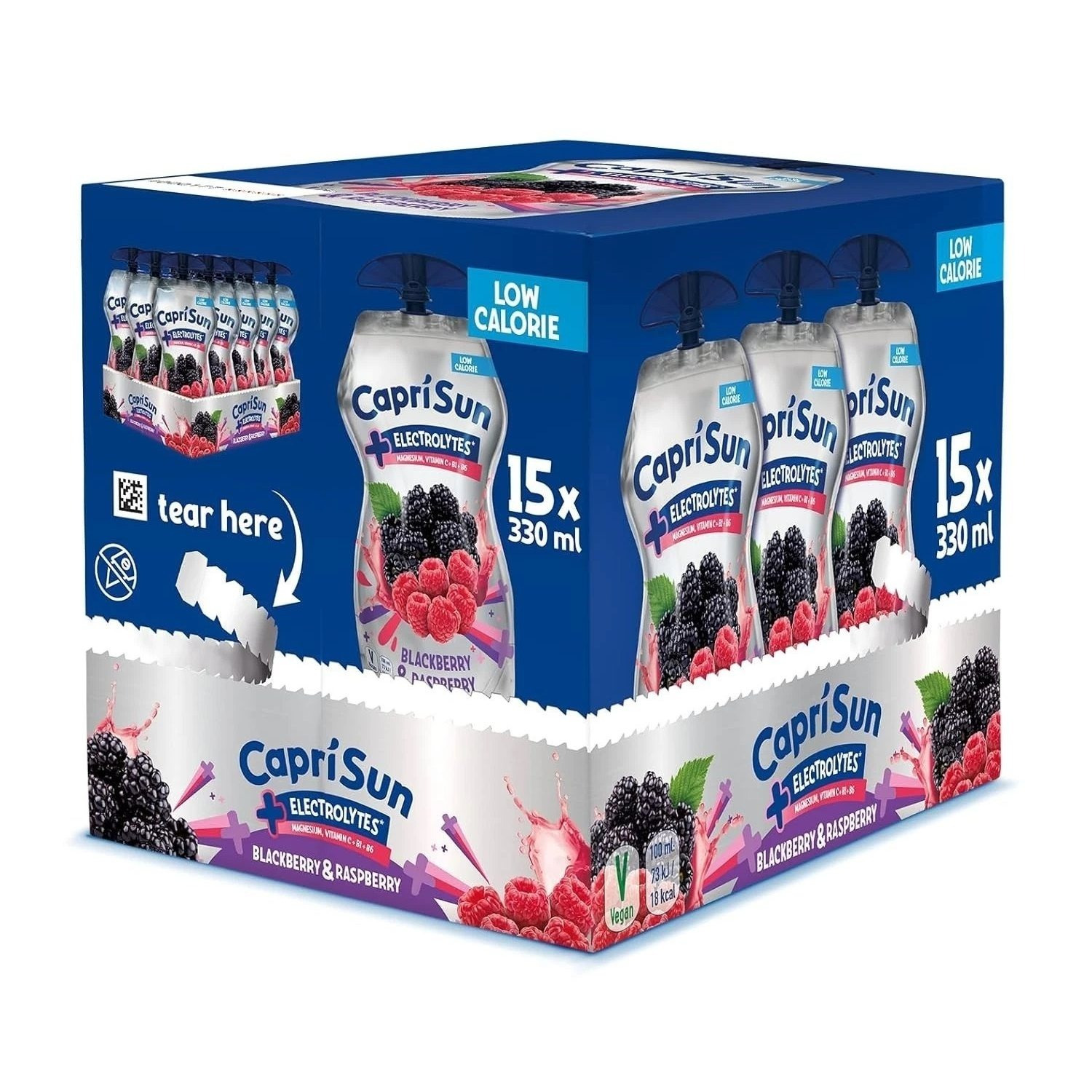 Image of 15 Packs Of Capri Sun+ Electrolytes Blackberry-raspberry, 0.33 L Each