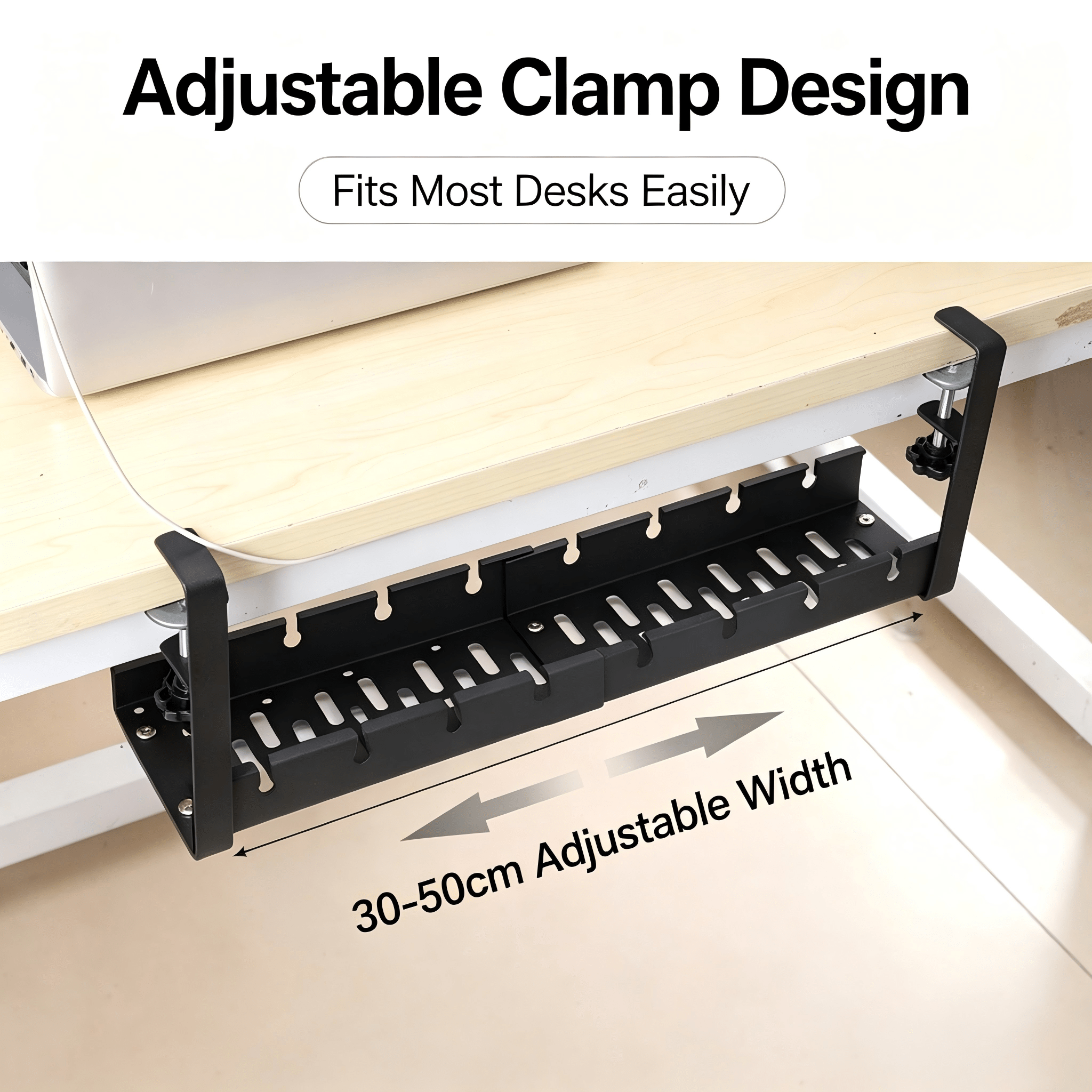 Clamp-On Under Desk Cable Tidy for Office & Home