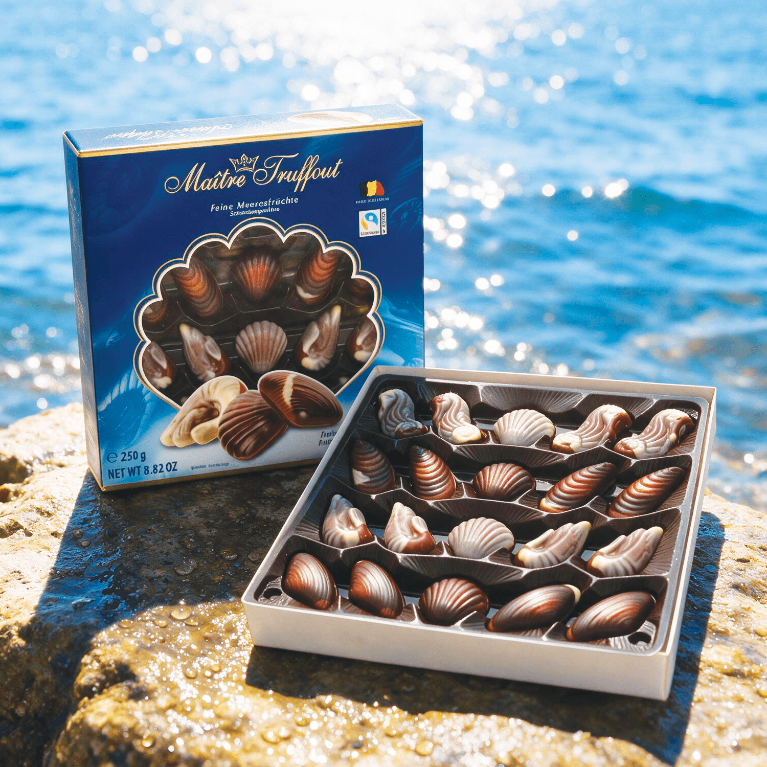 Image of 2-pack - Maitre Truffout Seafood Pralines - Chocolate Pralines With A Hazelnut Flavor Filling 2x250g