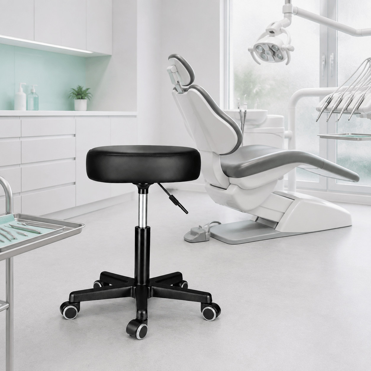 Image of Revolving Stools With Wheels, Barber Chairs, Swivel Stools & Work Stools, Height-adjustable, 360° Rotatable, 10 Cm Cushion, 44-58 Cm, Up To 130 Kg, Black - Multiple Set Sizes