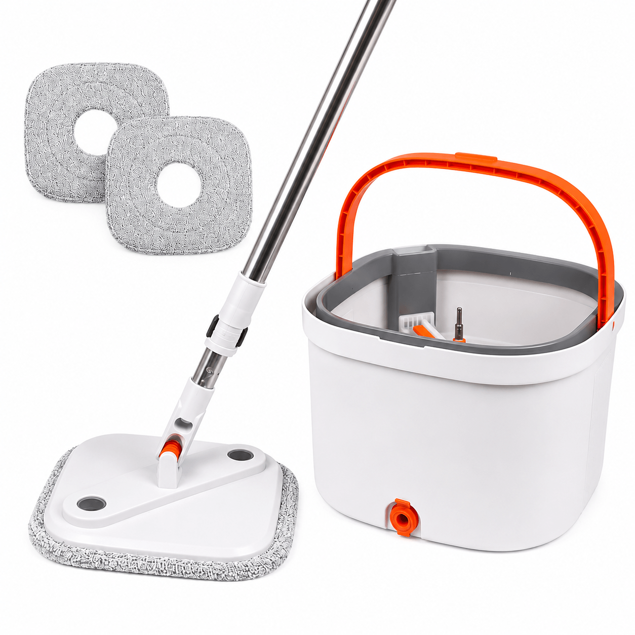 TEMU Mop & Bucket Set | Flat Microfibre Floor Cleaning System | Self-wringing Rotating Mop With Reusable Washable Pads| Heavy Duty Home Kitchen