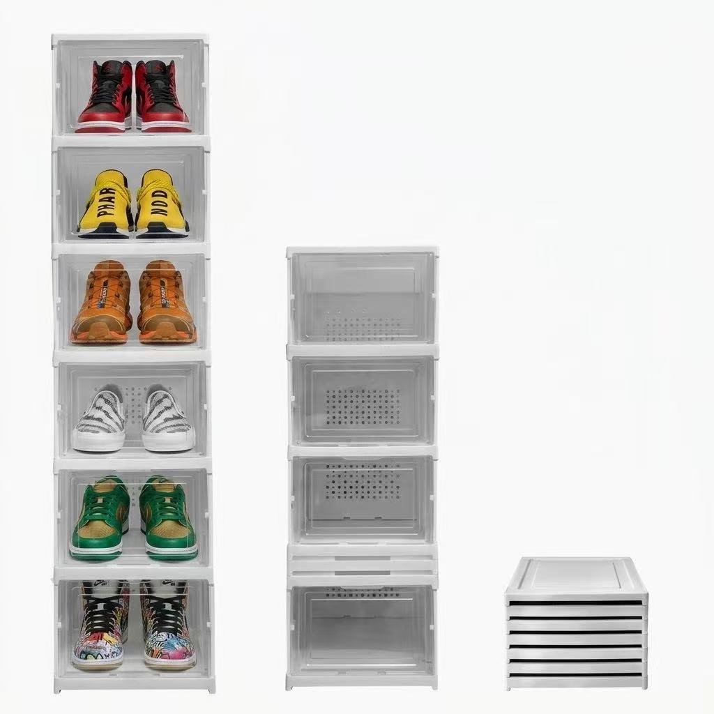 TEMU 6 Niveles Zapatero Transparentes y Plegables,Sin Instalación Cajas de Zapatos Organizador de Zapatos Apilable con Puerta Frontal,Peso Neto 3kg,