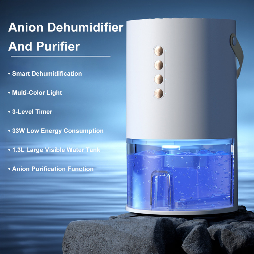 Image of Portable Dehumidifier, Large 1.3l Water Tank, 3-level Timermode, Light For Bedroom 、bathrooms, Closets, And Rvs