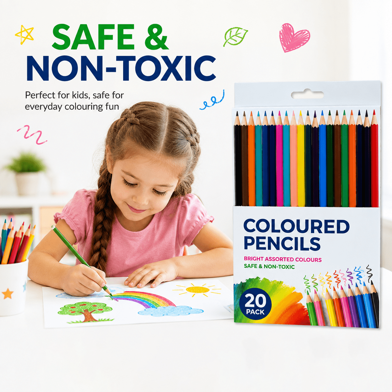 20 Pack Coloured Pencils Assorted Vibrant Colours