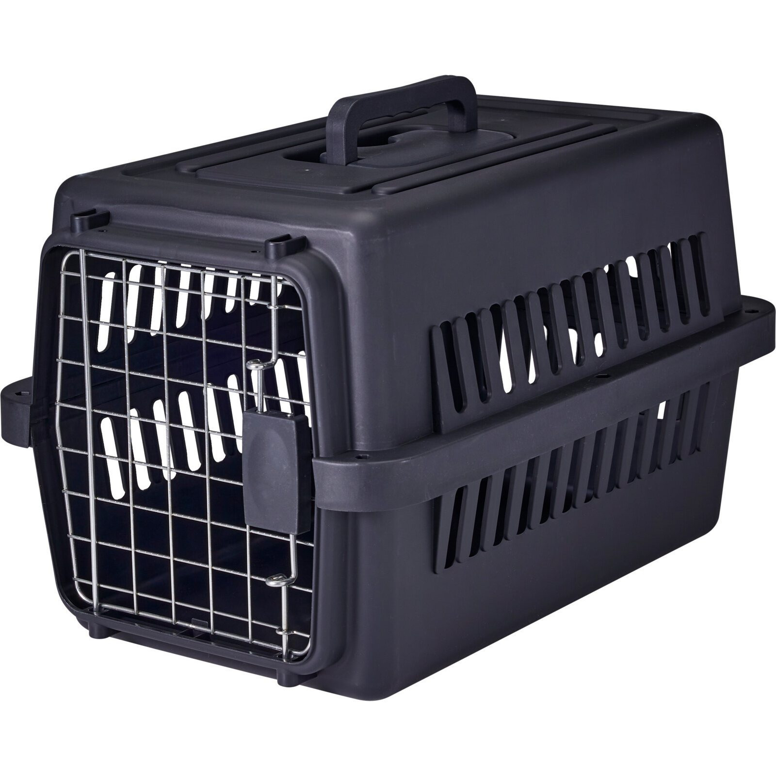 TEMU Envenzo Black Plastic With Metal Front Door, Ventilation And Carry Handle, 48 × 32 × 29 Cm, For Small Cats And Dogs