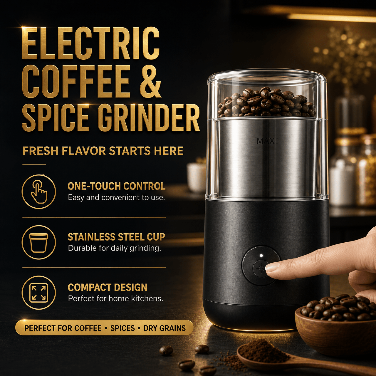 TEMU Mini Electric Grinder For Coffee Beans & Spices, Stainless Steel Grinding Cup, Grinder For Dry Grains
