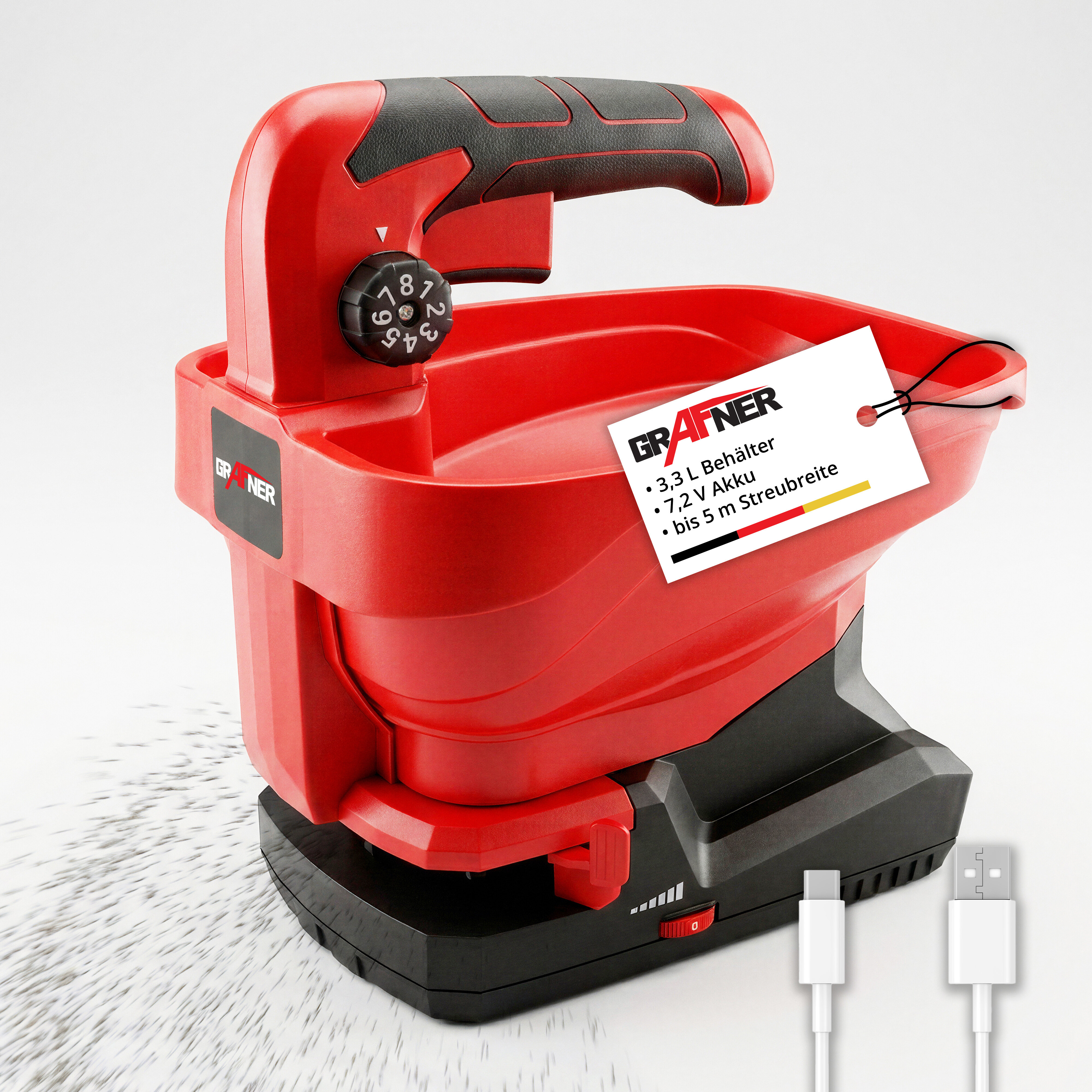 Image of Battery-powered Fertilizer Spreader . Battery, 3.3 L, 5 M Range, 8 , Usb-c, . Lithium-ion Battery - 8 - Adjustable Up To 5 M Throwing Distance - Ideal For Fertilizer Lawn Hand Spreader