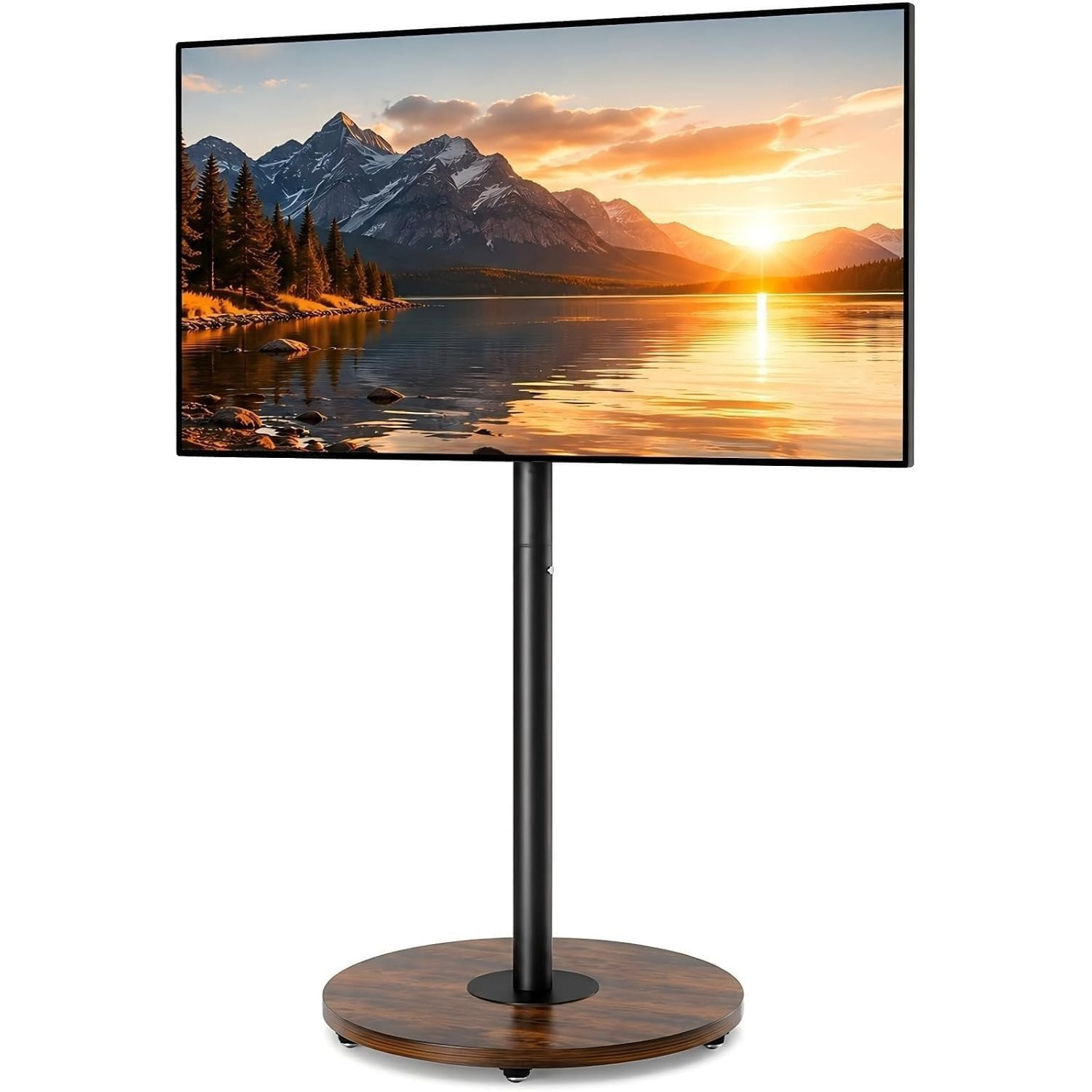 TEMU Floor Tv Stand With Hidden Wheels For 40-75 Inch Tvs, 50kg Mobile Tv Stand With Wood Base, Height Adjustable No Drill Tv Mount, Universal Vesa