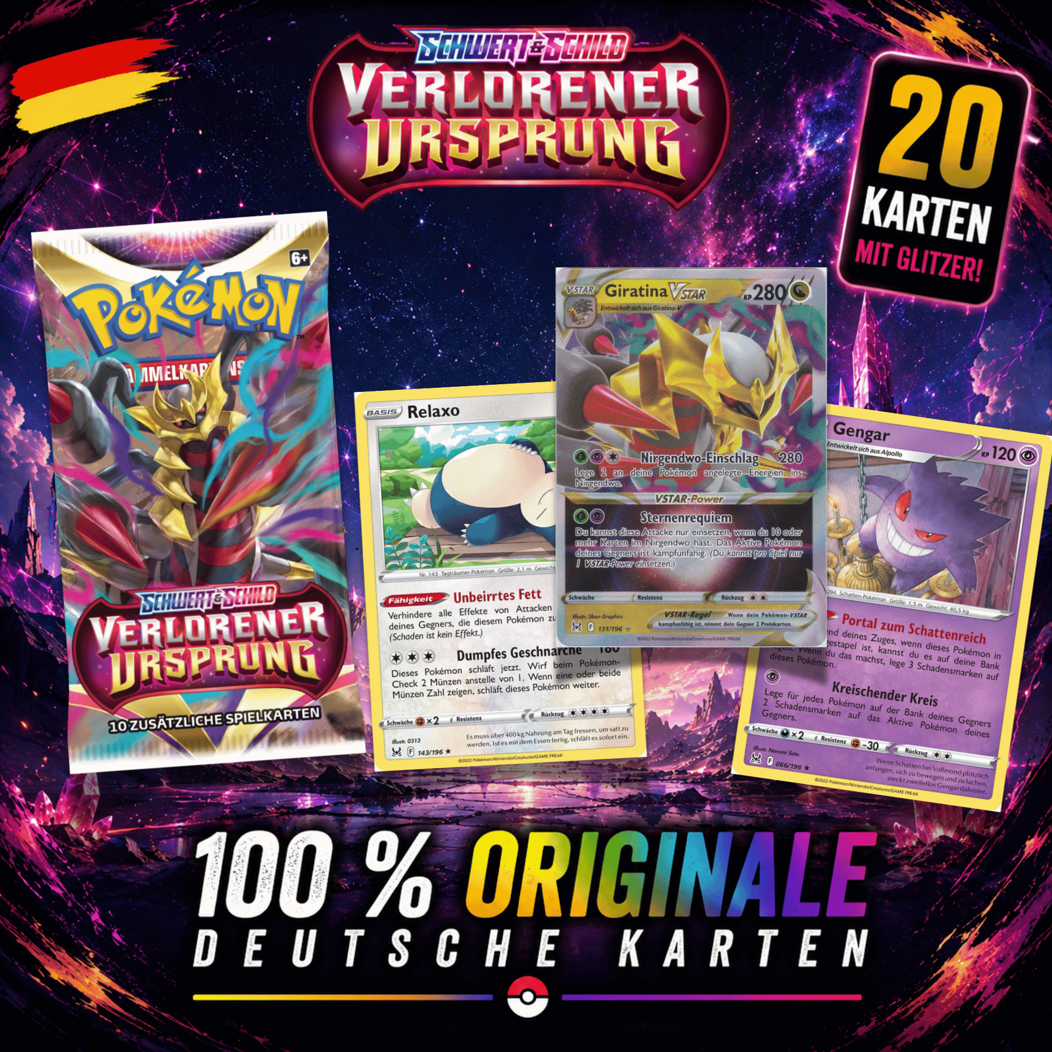 Pokémon Lost – Card Pack (20 Cards) – German – . Card