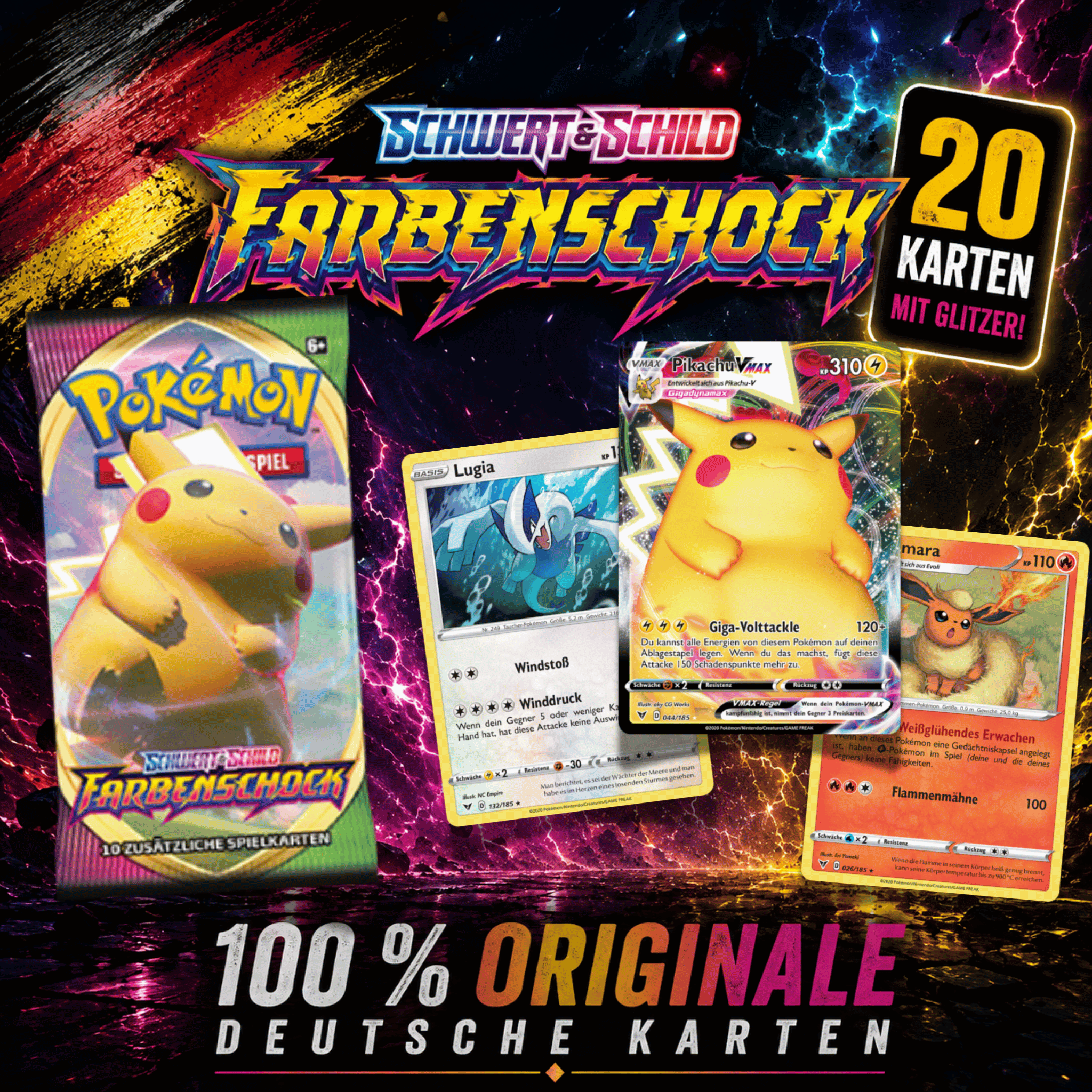 Pokémon – Card Pack (20 Cards) – German – Includes Card