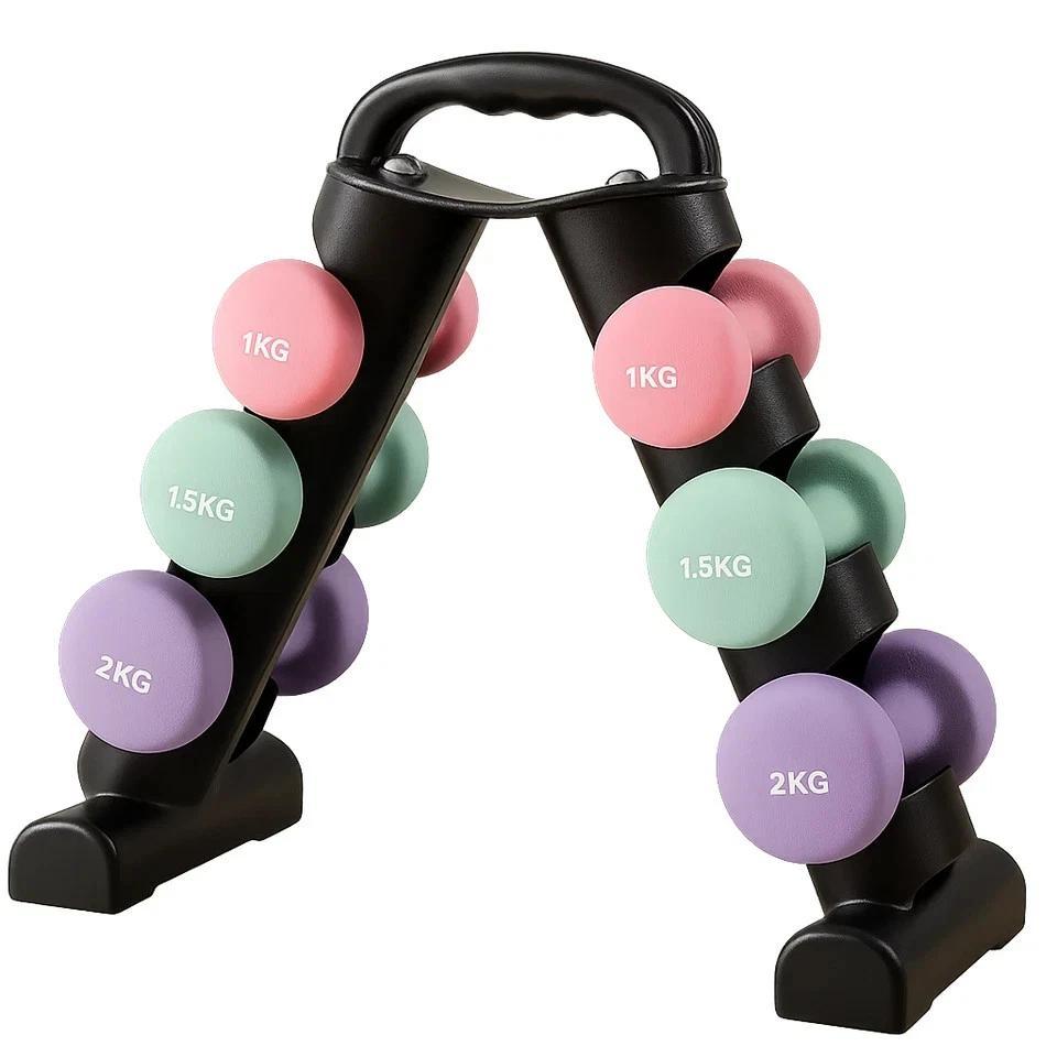 9kg Neoprene Hex Dumbbell Set with Carry Stand, 3 Pairs