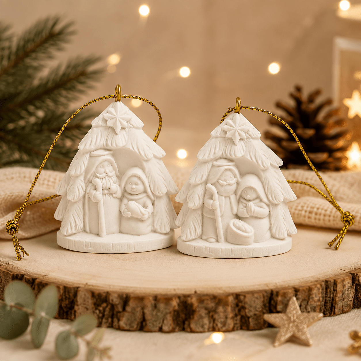 TEMU Adorno Navideño de Cerámica con para Colgar, conjunto de 2 piezas, con árbol de Navidad en relieve y representación del . en cerámica blanca con