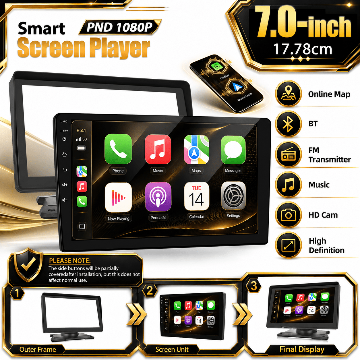 7-inch Portable Screen Car Dashcam, Dash Cam With & Auto, , Fm, Bluetooth, Usb, Support 12 Led Camera (optional) For Thanksgiving Gifts