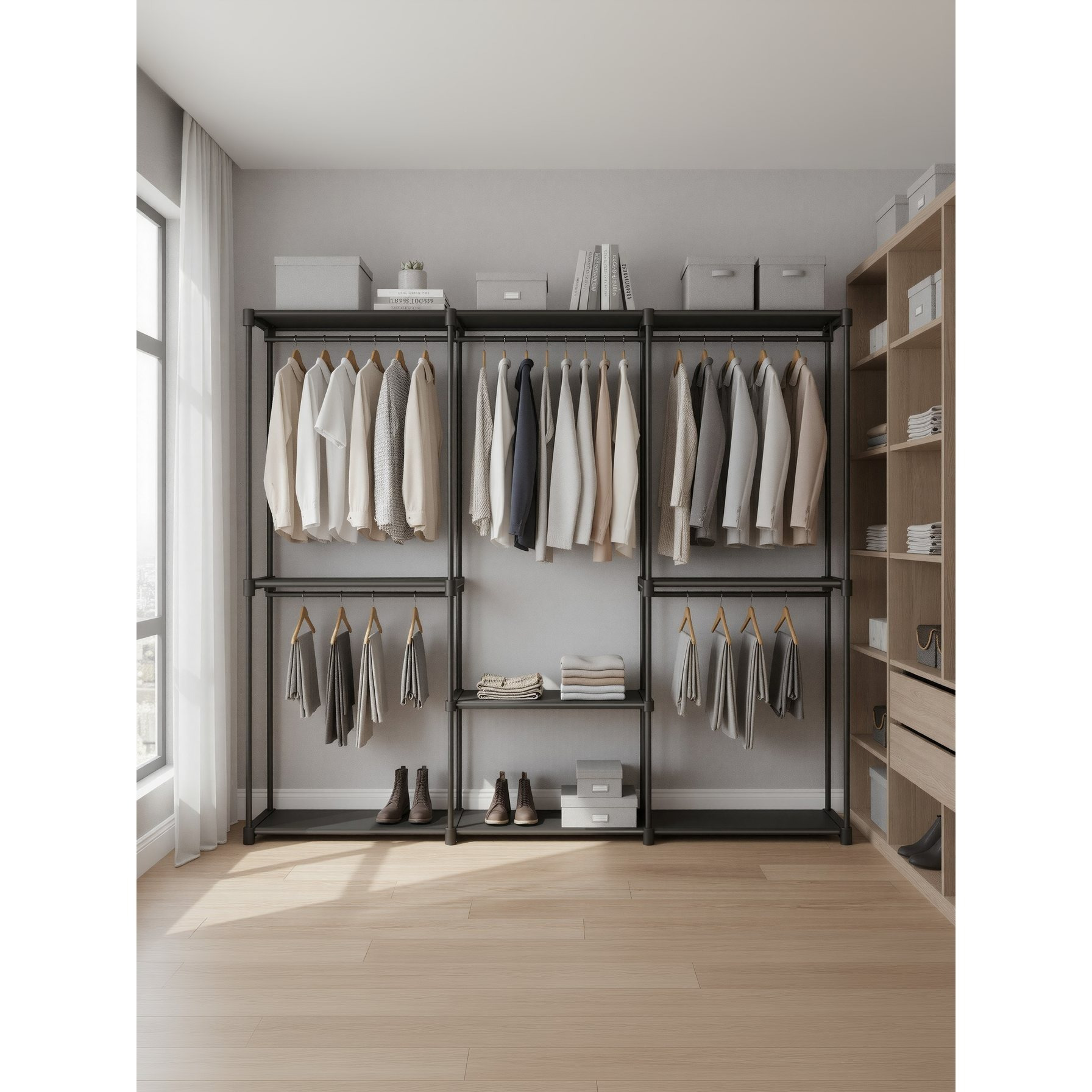 TEMU Guardaroba Portatile con 5 Binari, Armadio con Ripiani, Organizzatore per Camera da Letto, 205 x 166 cm