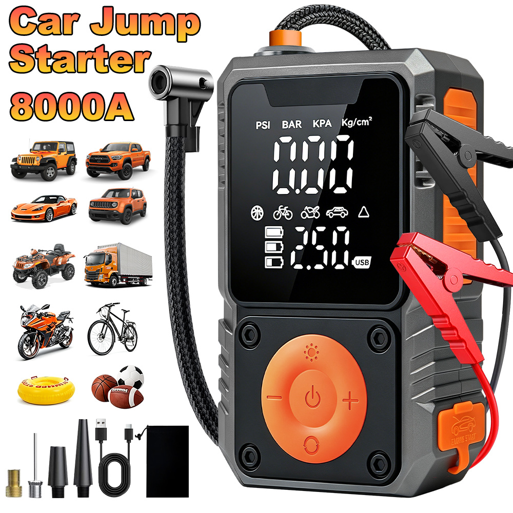 TEMU Jump Starter With Air Compressor, Portable Car Jump Starter Power Pack, 150psi Digital Tire Inflator, 12v Tire Air Compressor Suitable For 5.0l