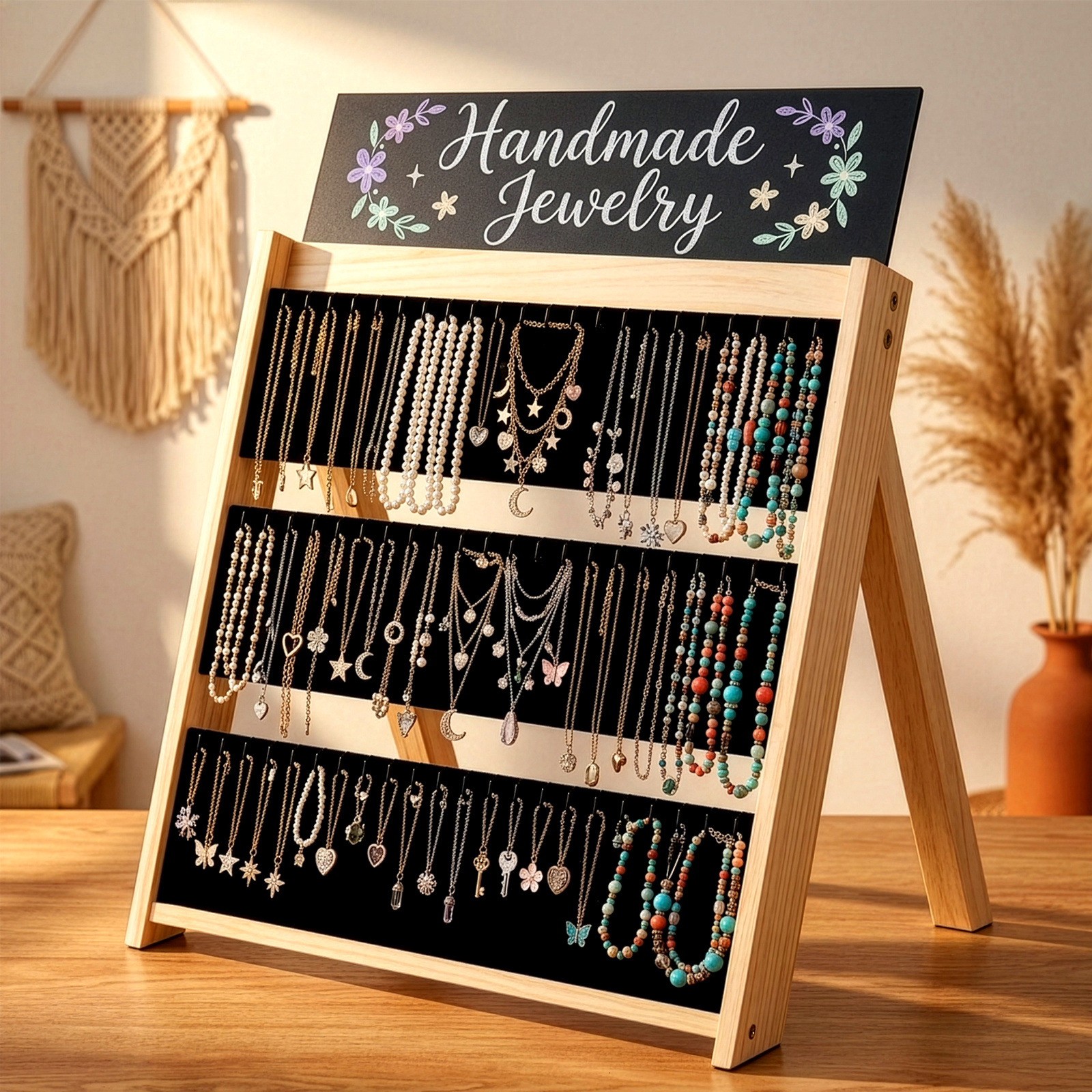 TEMU Stylish Wooden Necklace Display Stand, 3-tier Jewelry Organizer For Necklaces, Pendants, And Earrings – Keeps Your Accessories Tidy. Versatile