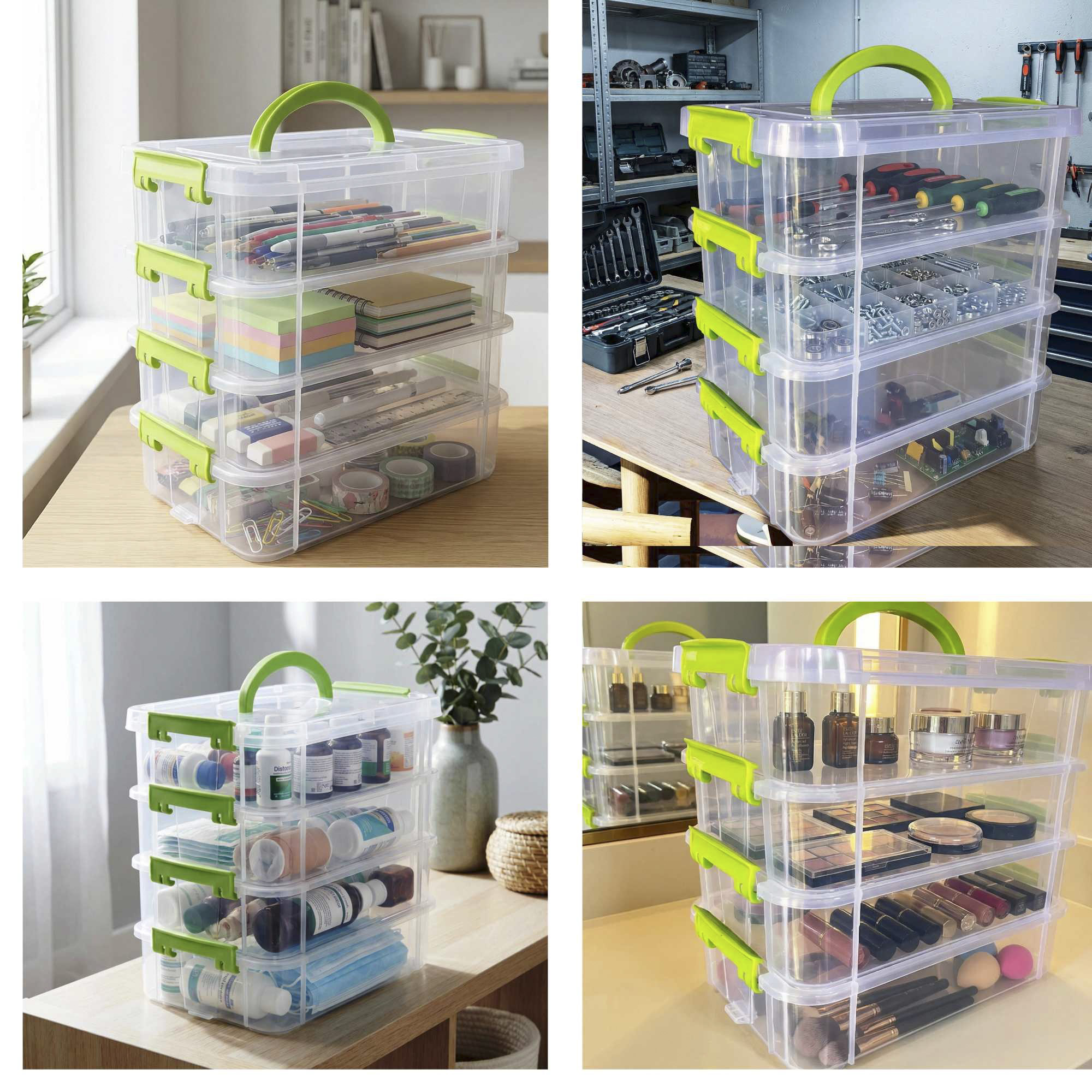 Storage Boxes With Lids, 4-tier Stackable All-purpose Organizer, Box, Container With Large Capacity, Perfect Storage And Sorting Of Accessories, Small Parts L22cm/b15cm/h23cm