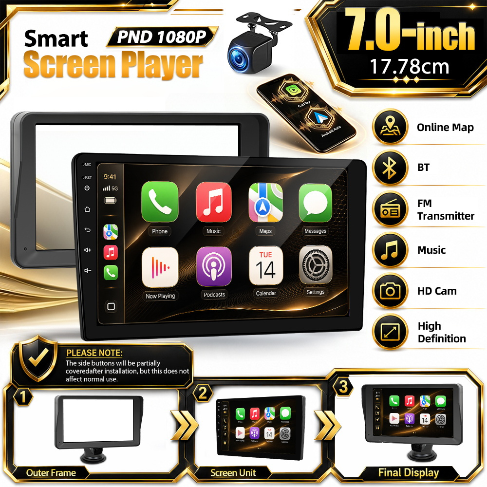 Image of 7-inch High-resolution Screen Car Dashcam, Car Stereo Radio Dash Cam With & Auto, , , Fm, Bluetooth, Eq, Support Ahd Camera (optional) -car Accessory Aftermarket Car Radio Replacement, Vehicle Navi