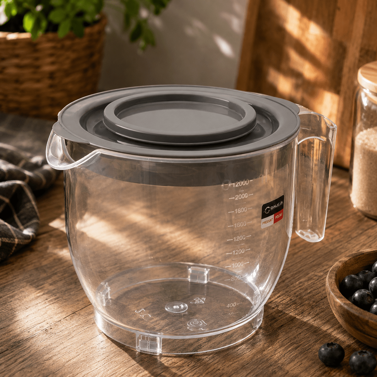Dzbanek do miksowania 2 l z pokrywką i miarką, pojemnik do mieszania ciasta, kremów, koktajli i smoothie, plastikowy…: retailer-supplied image