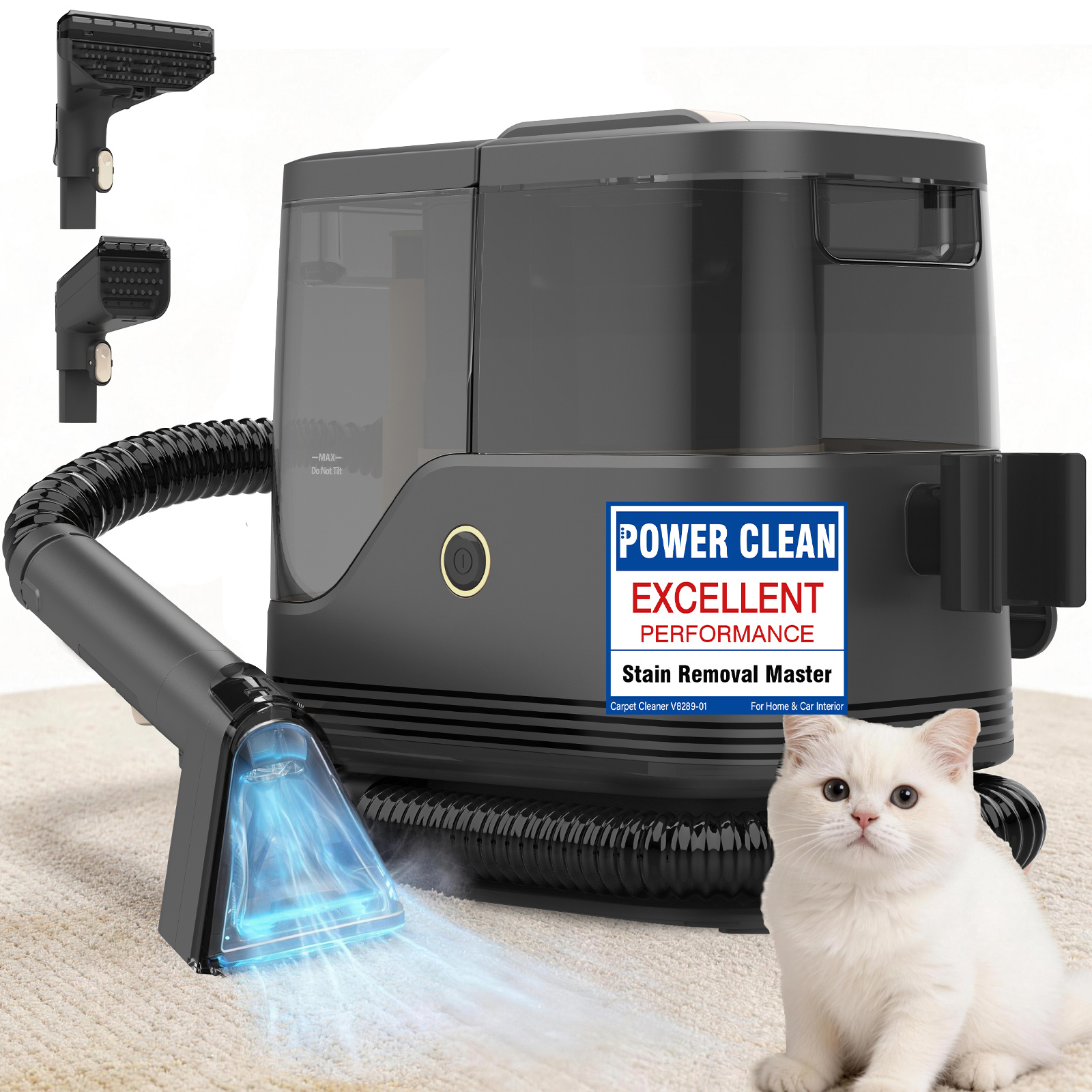 Image of Upholstery Wet Cleaner, Carpet Cleaner, Washing Vacuum With 2 Cleaning Heads, Portable Stain Remover With Self-cleaning And Long Hose – Suitable For Sofas, Carpets, And Car Seats