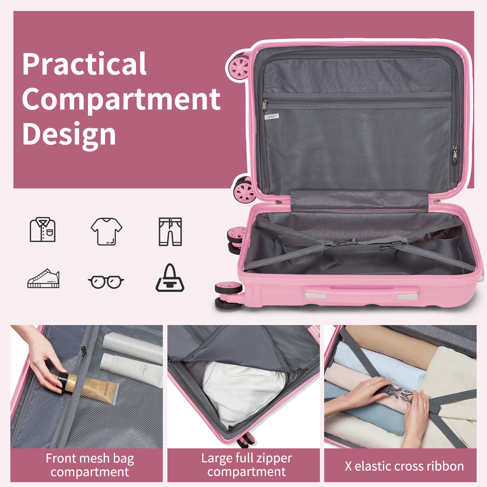 KONO 28-Inch Large Capacity Hard Shell Check-In Suitcase