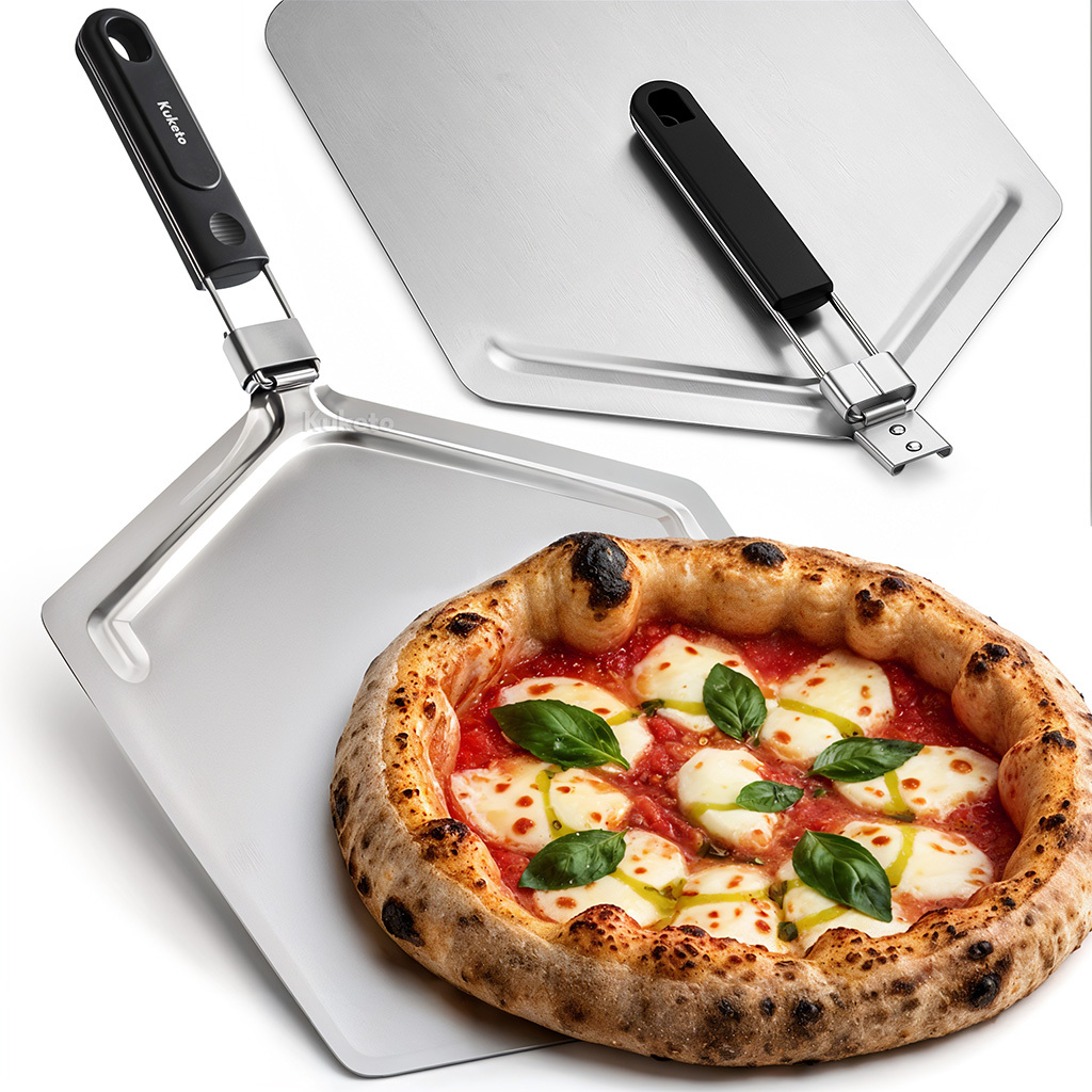 Kuketo – Foldable Peel – Pizza And Baking Shovel / Tray – Metal Working Surface – Foldable Handle – Total Length 64 Cm – Width 32 Cm – For Oven, Pizza Stone, And Home Baking