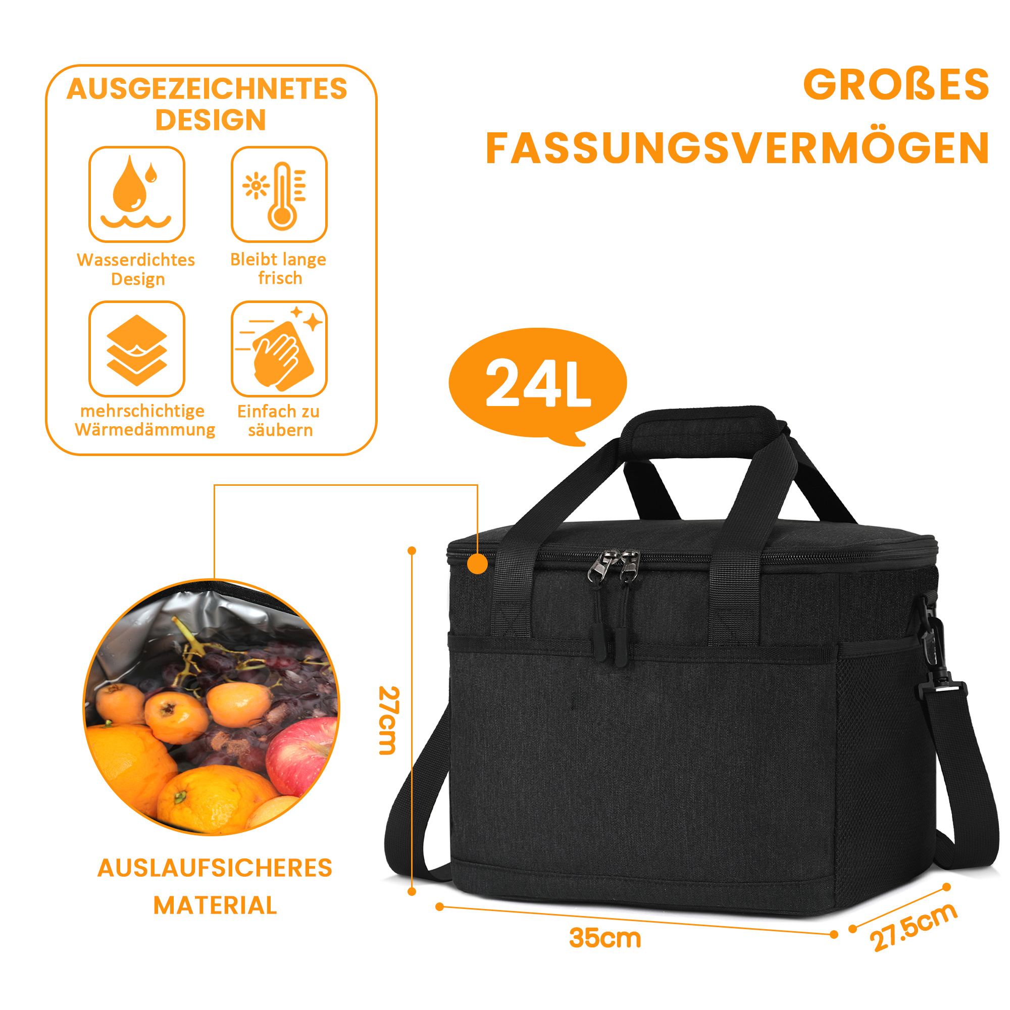 Insulated Lunch Bag, Foldable Cooler Bag With Zipper, 8.5l/15l/24l, With Large Capacity, Leak-proof & Insulated, For Work, School And Picnic, No Food Contact.