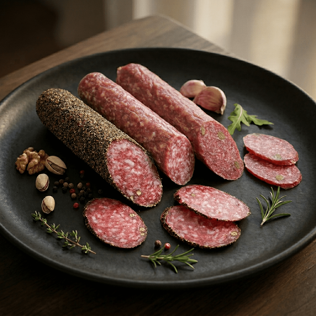 Image of Almgourmet "south Tyrolean Salami Trio Spicy" - 3 Aromatic Salami Specialties - Hearty Flavor - 540g