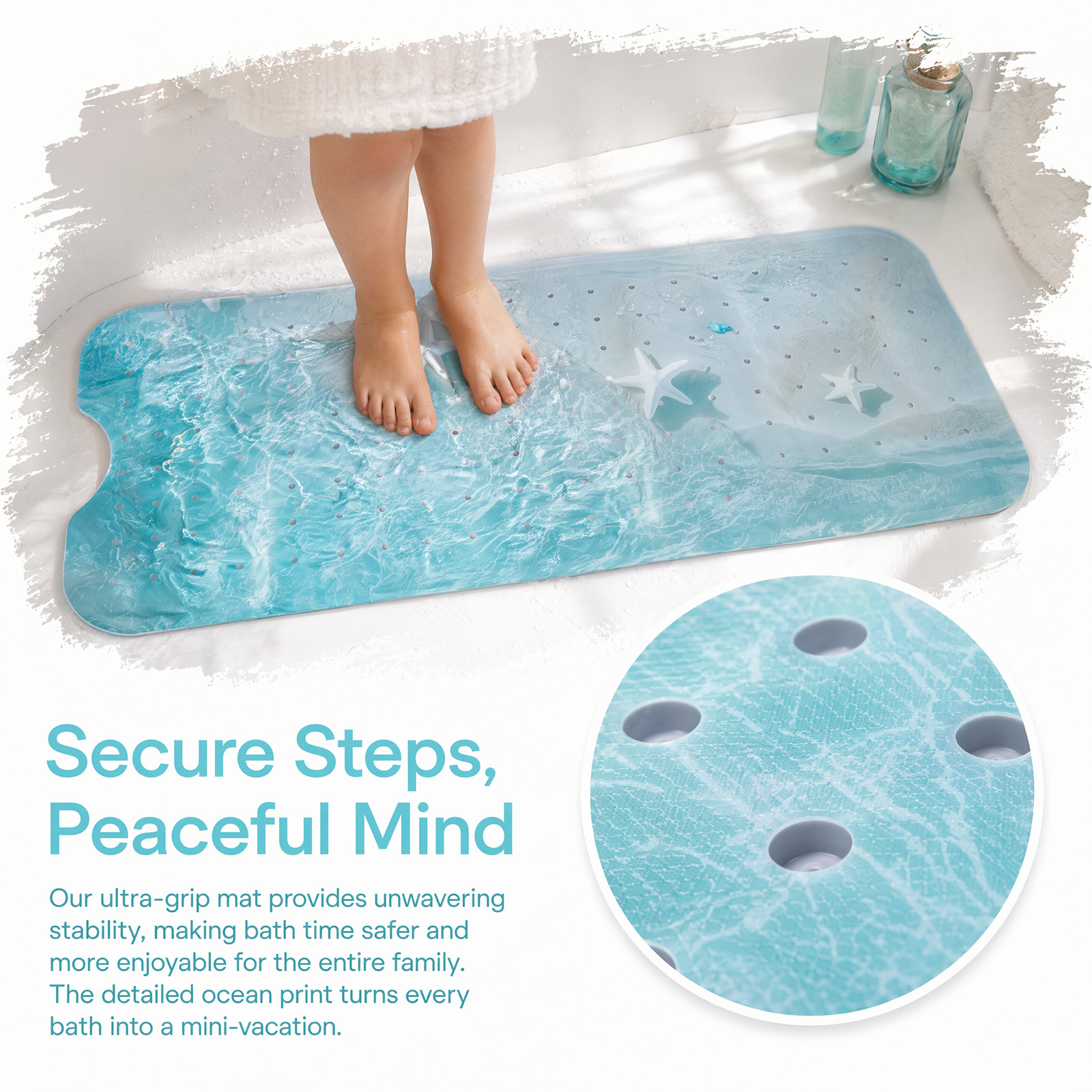 TEMU Shower Bathtub Tub Mat, Extra Long Non-slip Bath Mat, Shower Mat With Drain Holes And Suction Cups, Bathroom Bathtub Mat, Machine Washable