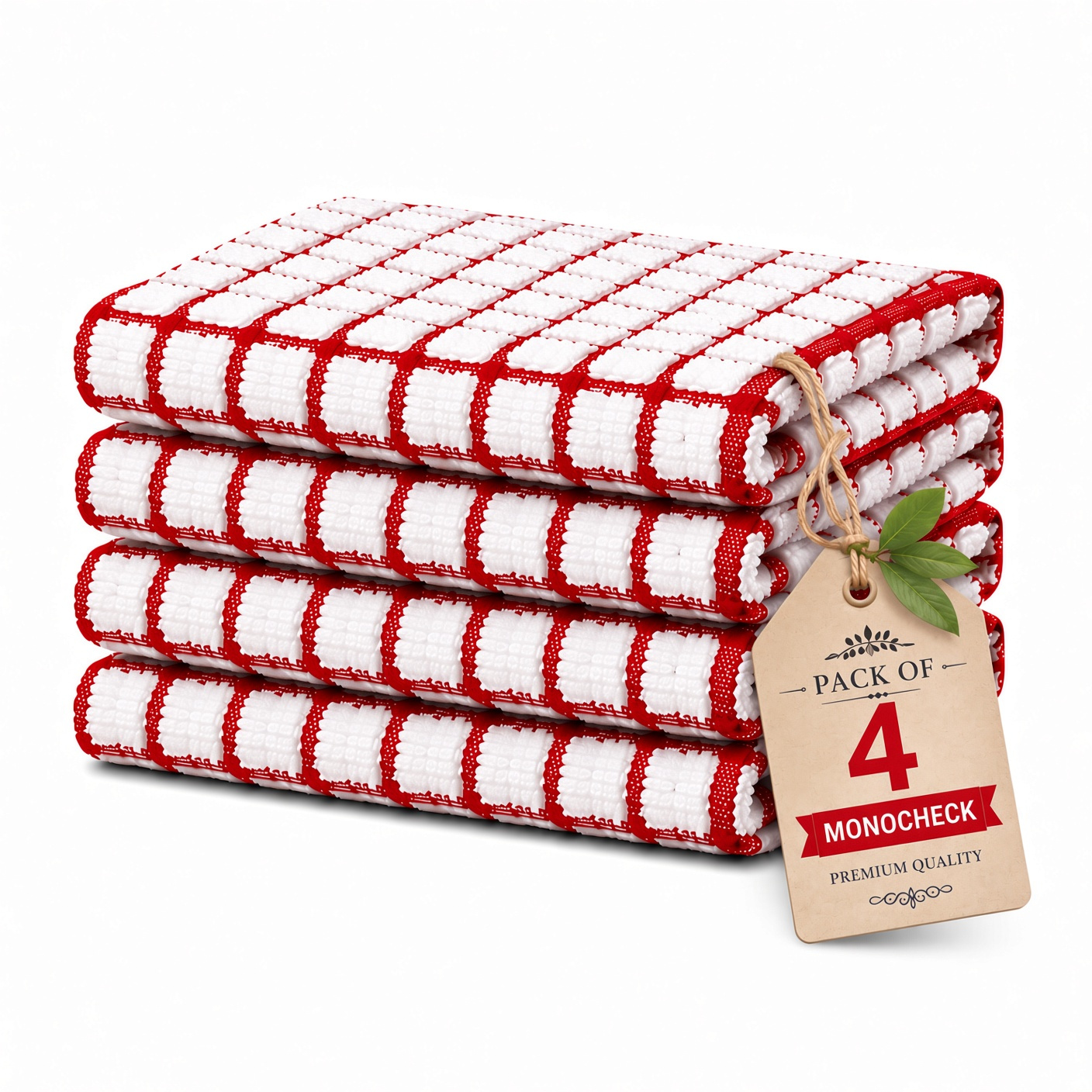 TEMU Pack Of 4 Mono Check Terry Tea Towels Made From 100% , Large Size 46 Cm Cm, Super Soft Dish Cloths, Kitchen Towel For Dish Cleaning And Drying