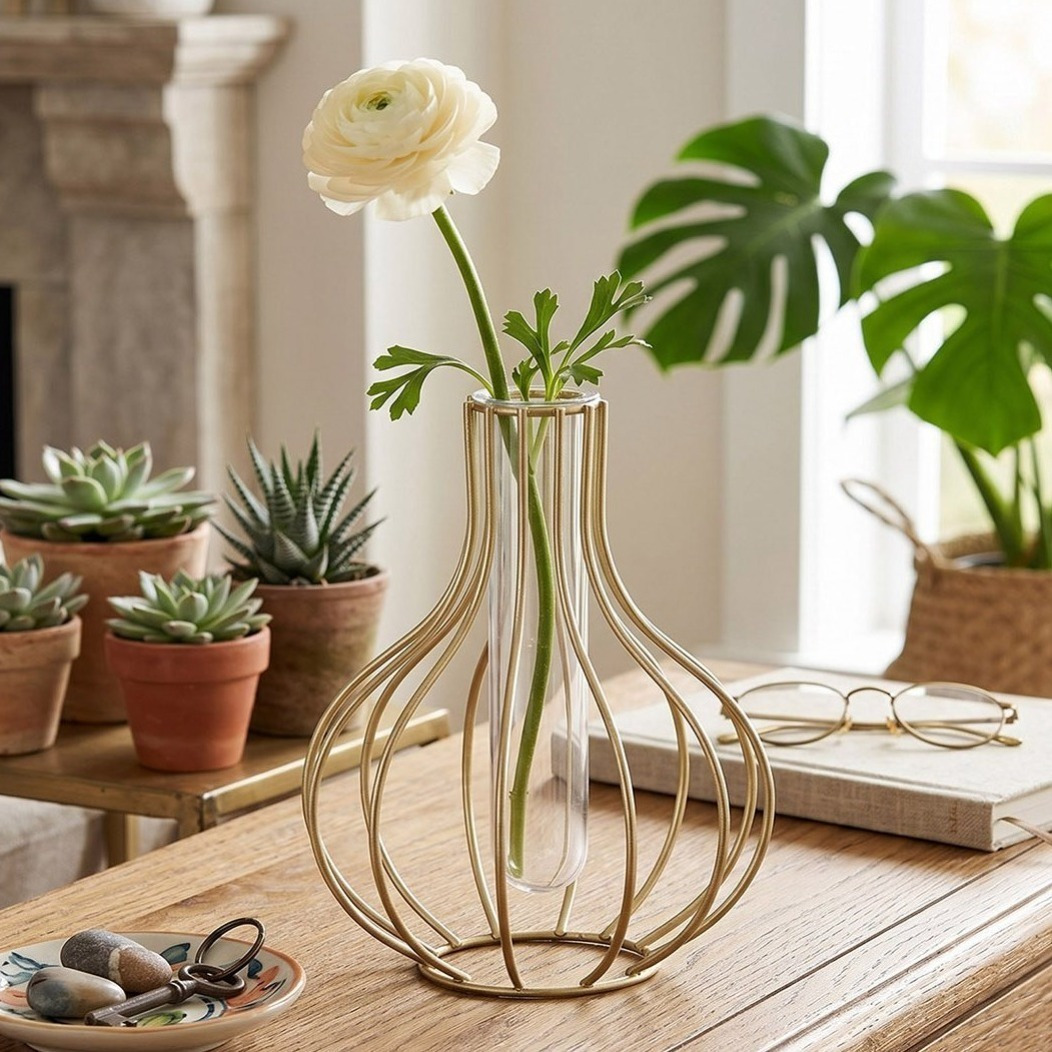 Iron Wire Hydroponic Floral Vases with Acrylic Tube