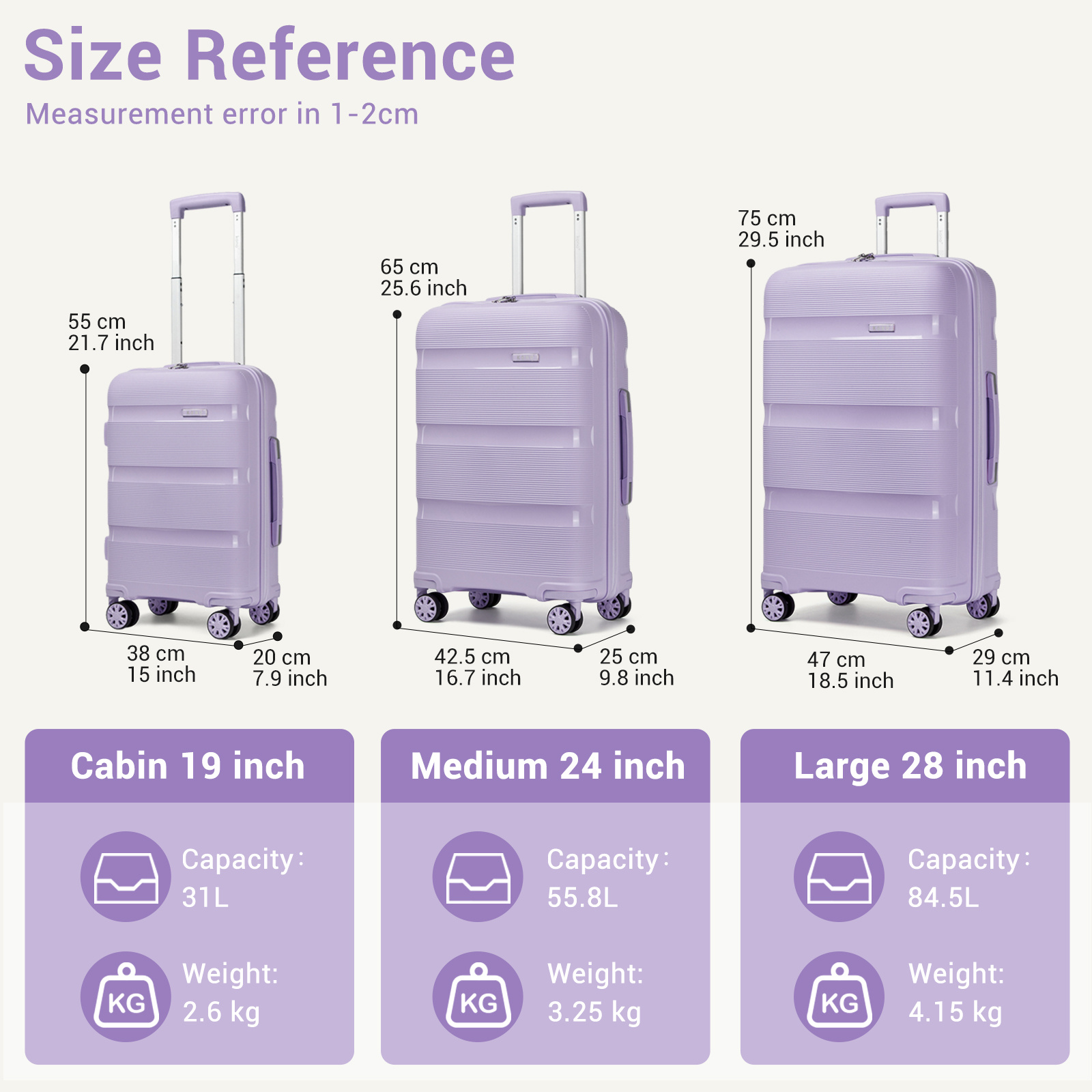 KONO 28-Inch Large Capacity Hard Shell Check-In Suitcase