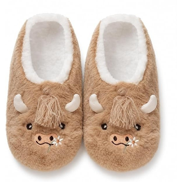 TEMU Womens Slipper Socks Fluffy Non Slip Cosy Thermal Highland Cow House Bed Ladies Sock Soft Fleece Indoor Slippers With Gripper Sole