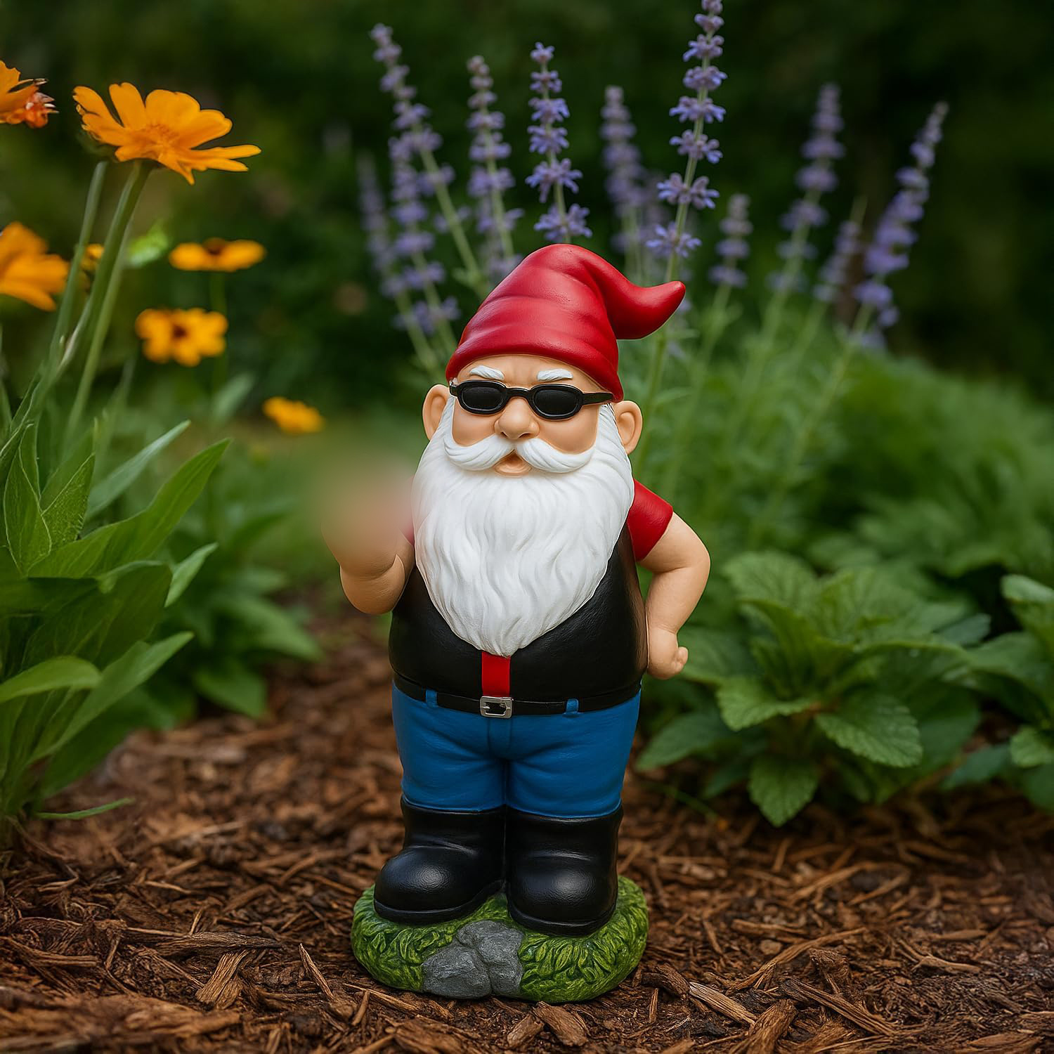 Image of Brubaker Garden Gnome Middle Finger - Cheeky Dwarf With Sunglasses - Funny Garden Figure - Weather-resistant Decoration For Garden Campsite - Outdoor Garden Decoration - 24 Cm Tall