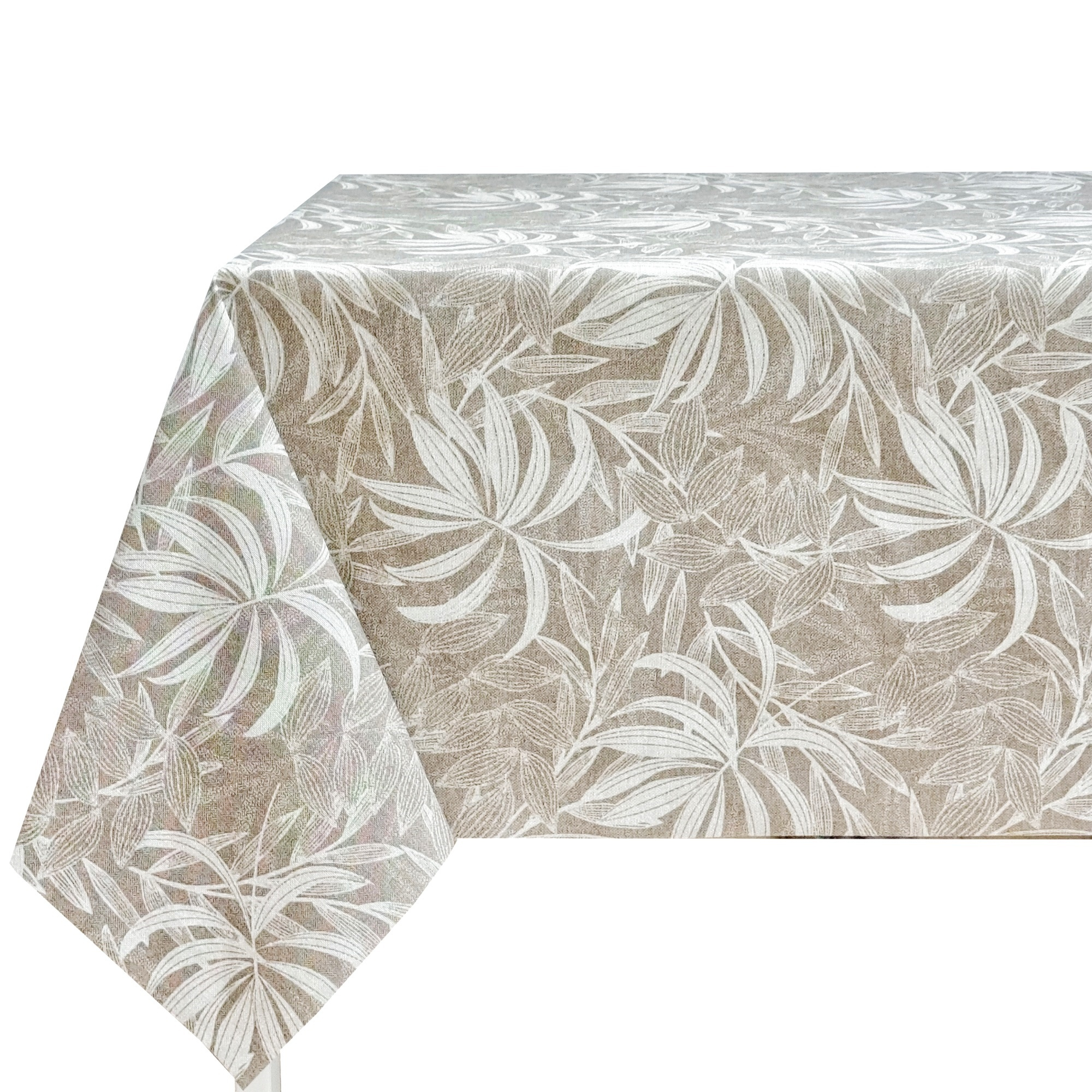 TEMU Mantel de Tela Resinada Antimanchas Rectangular, Diseño de Hojas en Beige y , Fácil de Limpiar para Cocina y Comedor